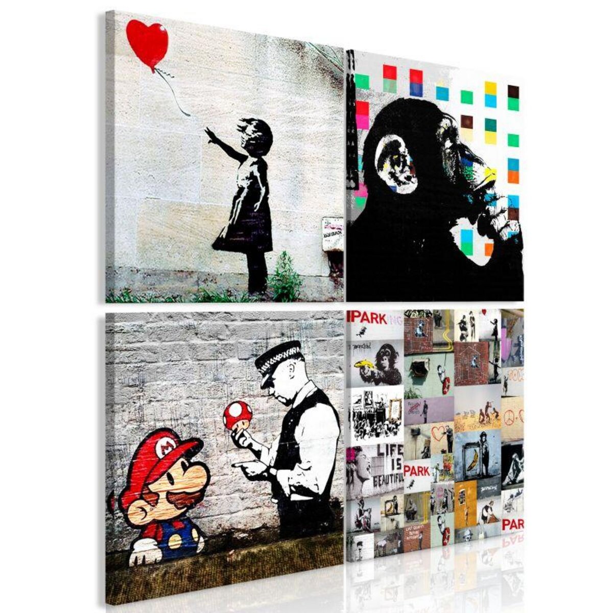 Paris Prix Tableau Imprimé 4 Panneaux Banksy - Collage pas cher 