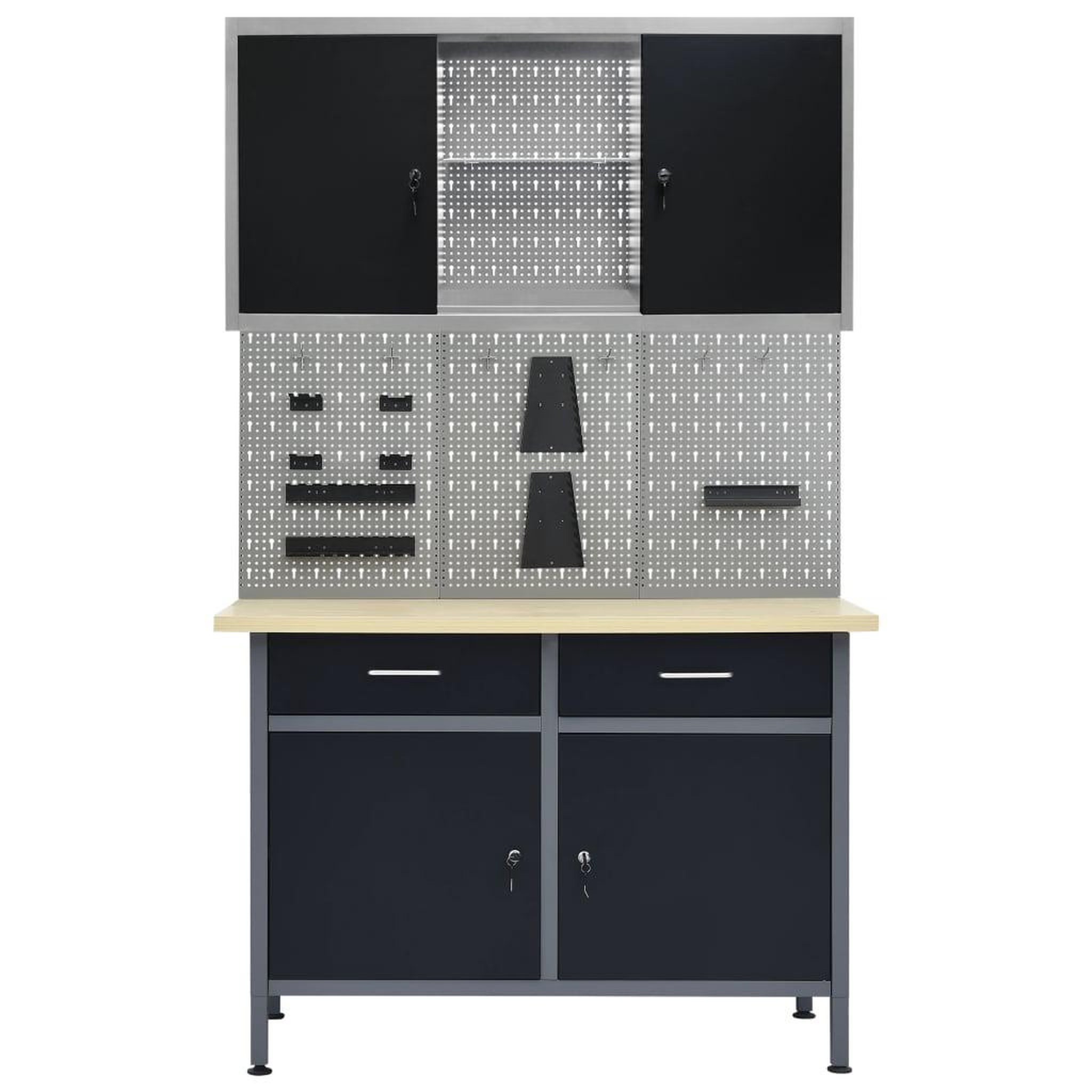 Voir la diapositive 2 : VIDAXL Etabli avec 3 panneaux muraux et 1 armoire