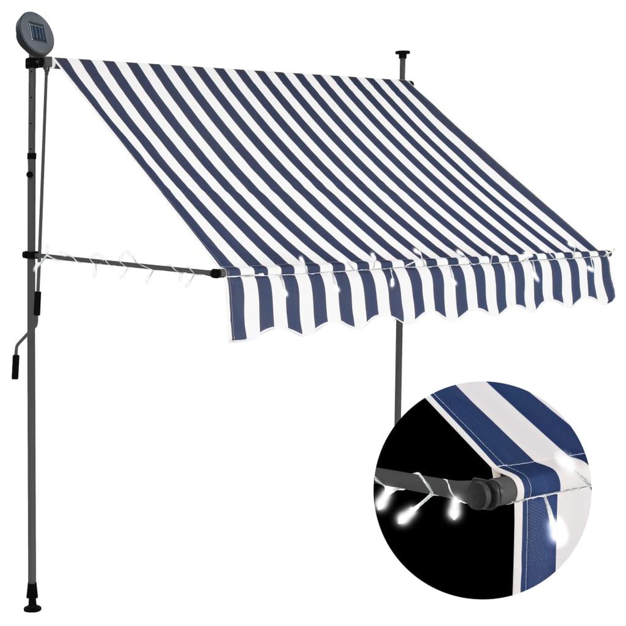 Voir la diapositive 1 : VIDAXL Auvent manuel retractable avec LED 200 cm Bleu et blanc