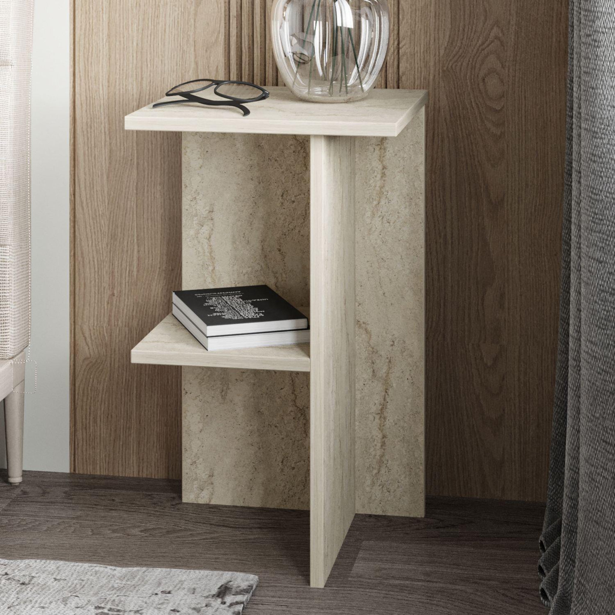 Voir la diapositive 4 : Habitat et Jardin Table de chevet en bois  leray  - 36 x 36 x 60 cm - travertin