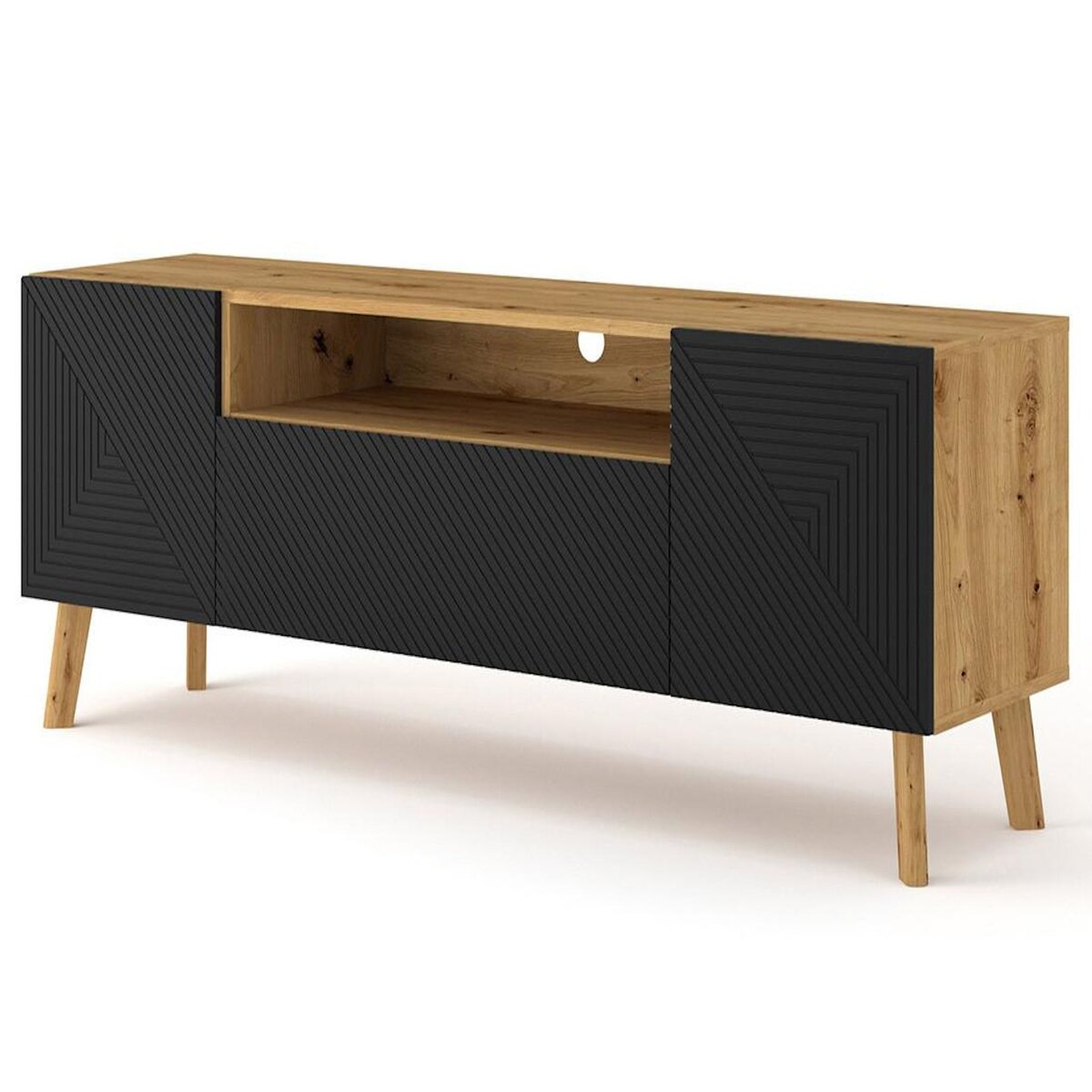 BEST MOBILIER Velato - meuble tv - effet bois et noir - 3 portes et 1 niche - 160 cm