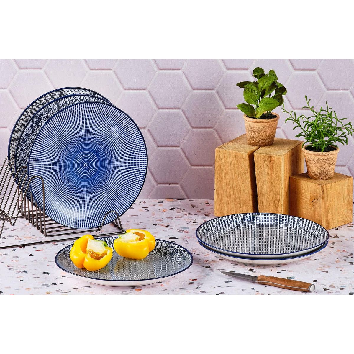 BJORN Assiette PATTERN Ø26cm - 6 pièces - Dark blue