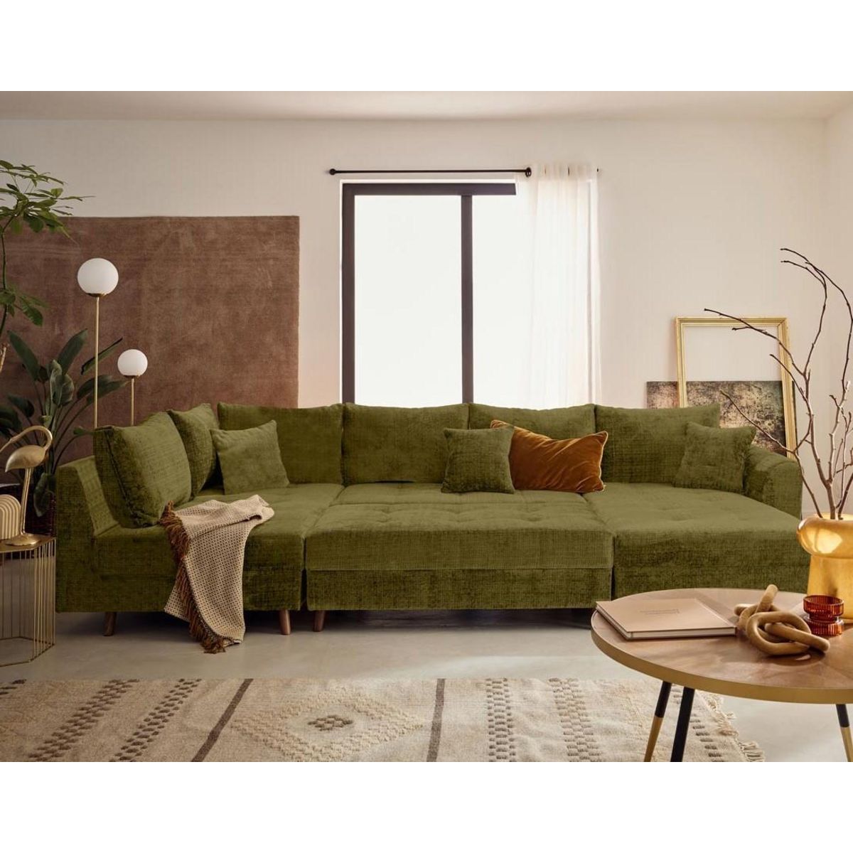 LISA DESIGN Rune - canapé panoramique d'angle gauche 7 places en velours texturé