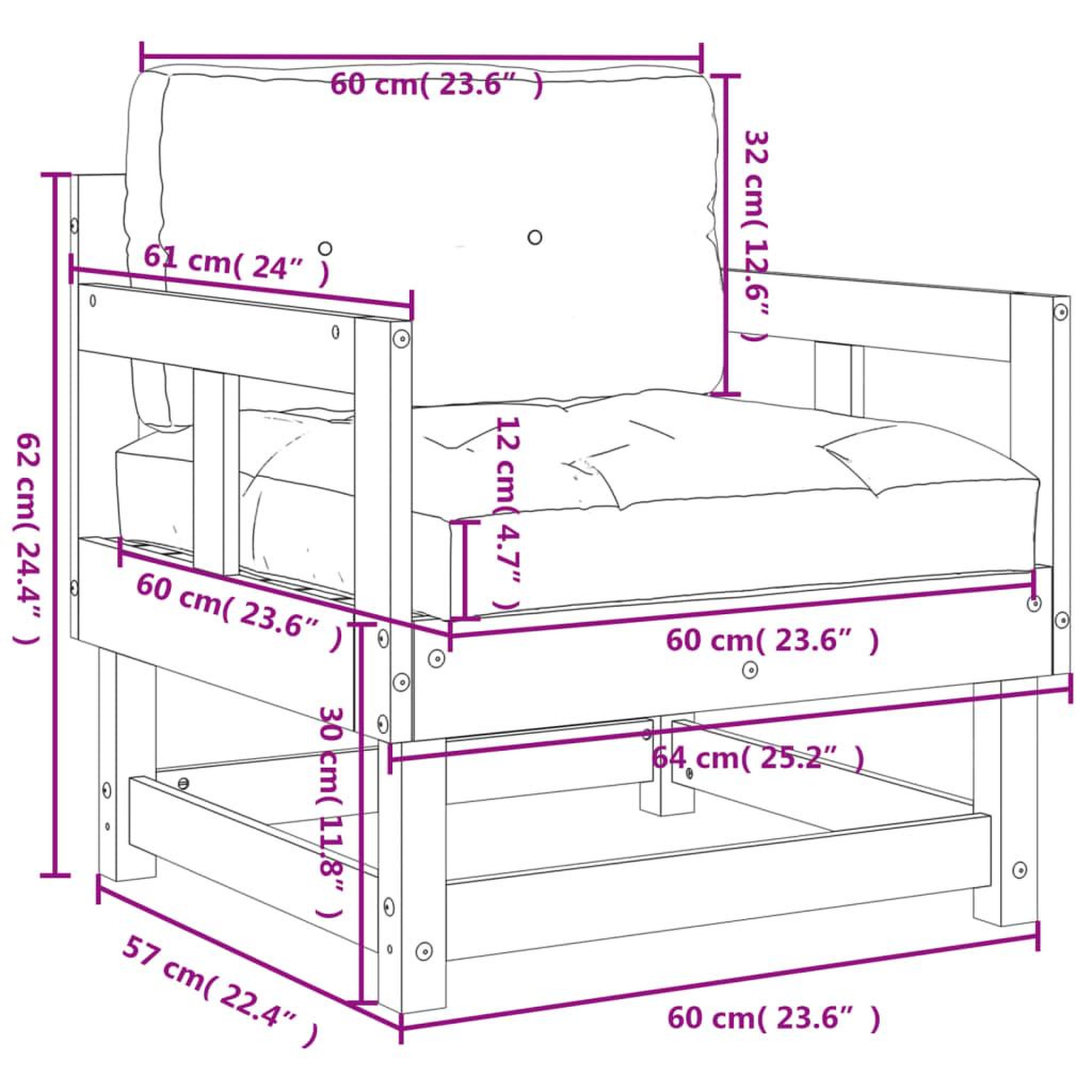 Voir la diapositive 6 : VIDAXL Chaises de jardin et coussins lot de 2 gris bois de pin massif