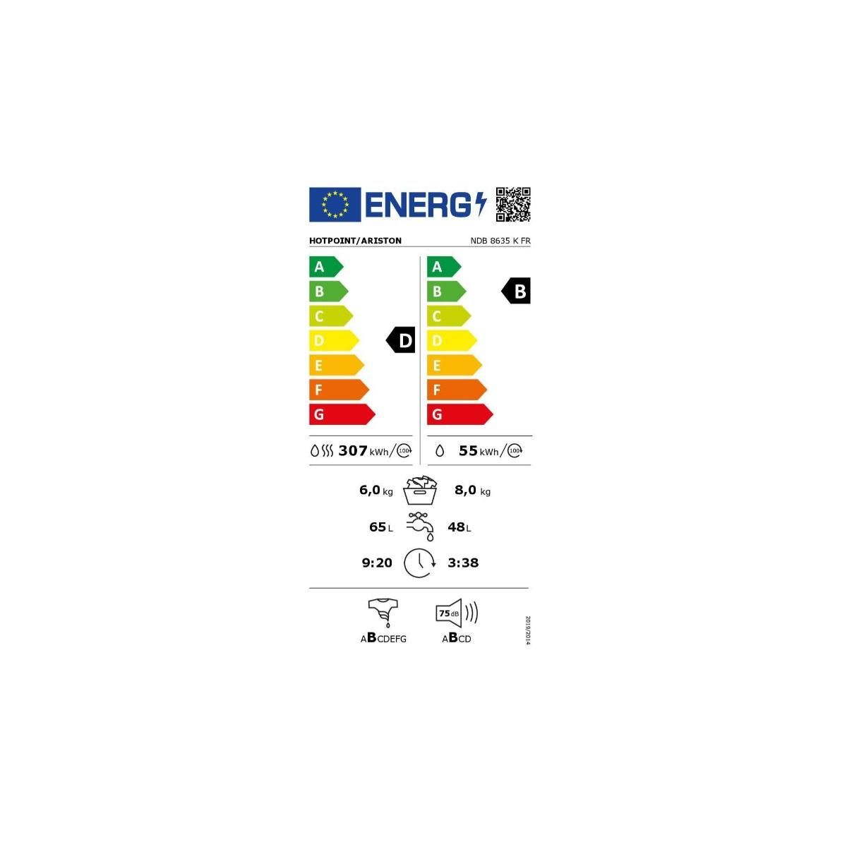 HOTPOINT Lave-linge séchant hublot 8/6kg 1400 tours/min - NDB8635KFR