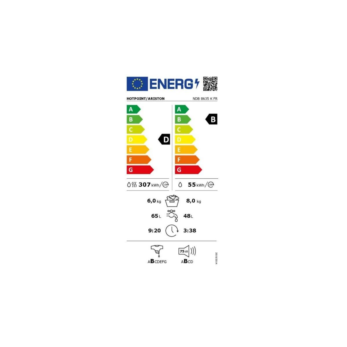 HOTPOINT Lave-linge séchant frontal 8/6kg 1400 tours/min - NDB8635KFR