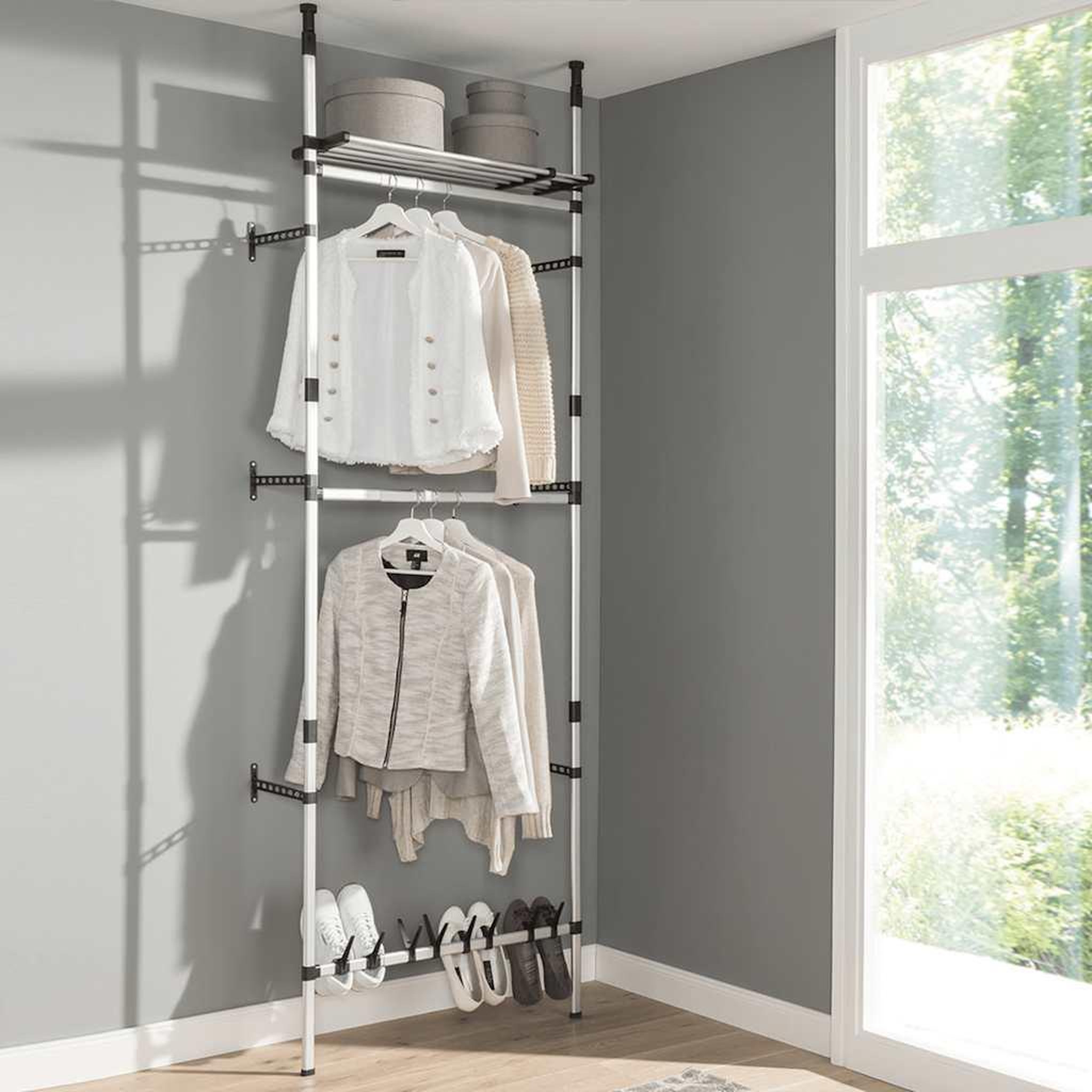 Voir la diapositive 5 : VIDAXL Systeme de garde-robe telescopique barres et etagere aluminium