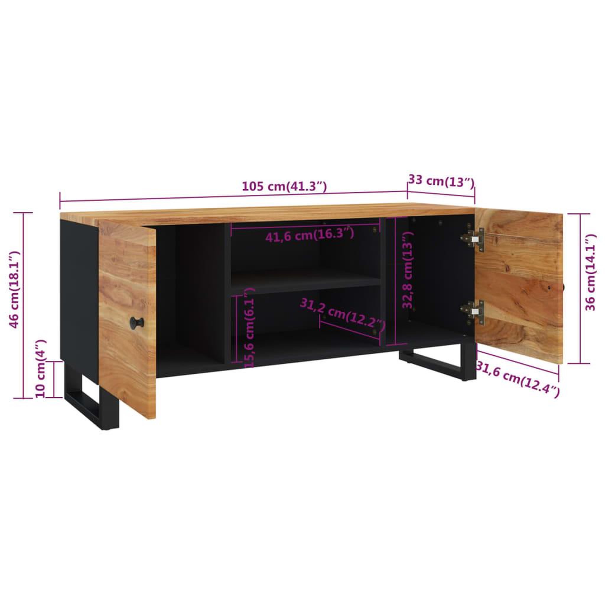 Voir la diapositive 6 : VIDAXL Meuble TV 105x33x46 cm Bois d'acacia massif
