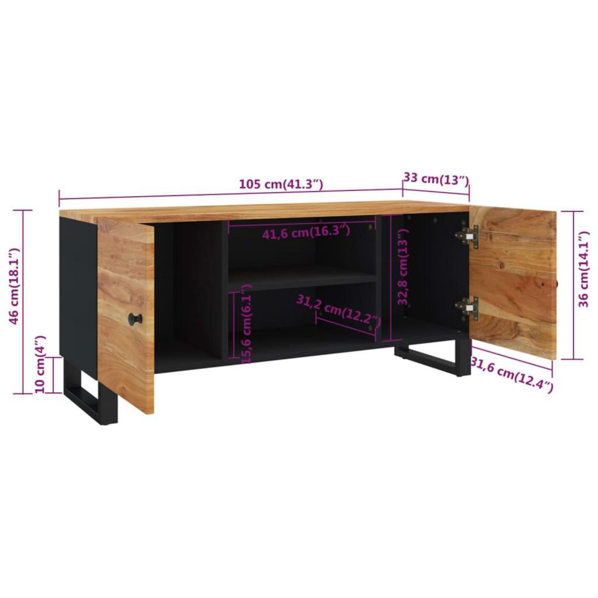 VIDAXL Meuble TV 105x33x46 cm Bois d'acacia massif