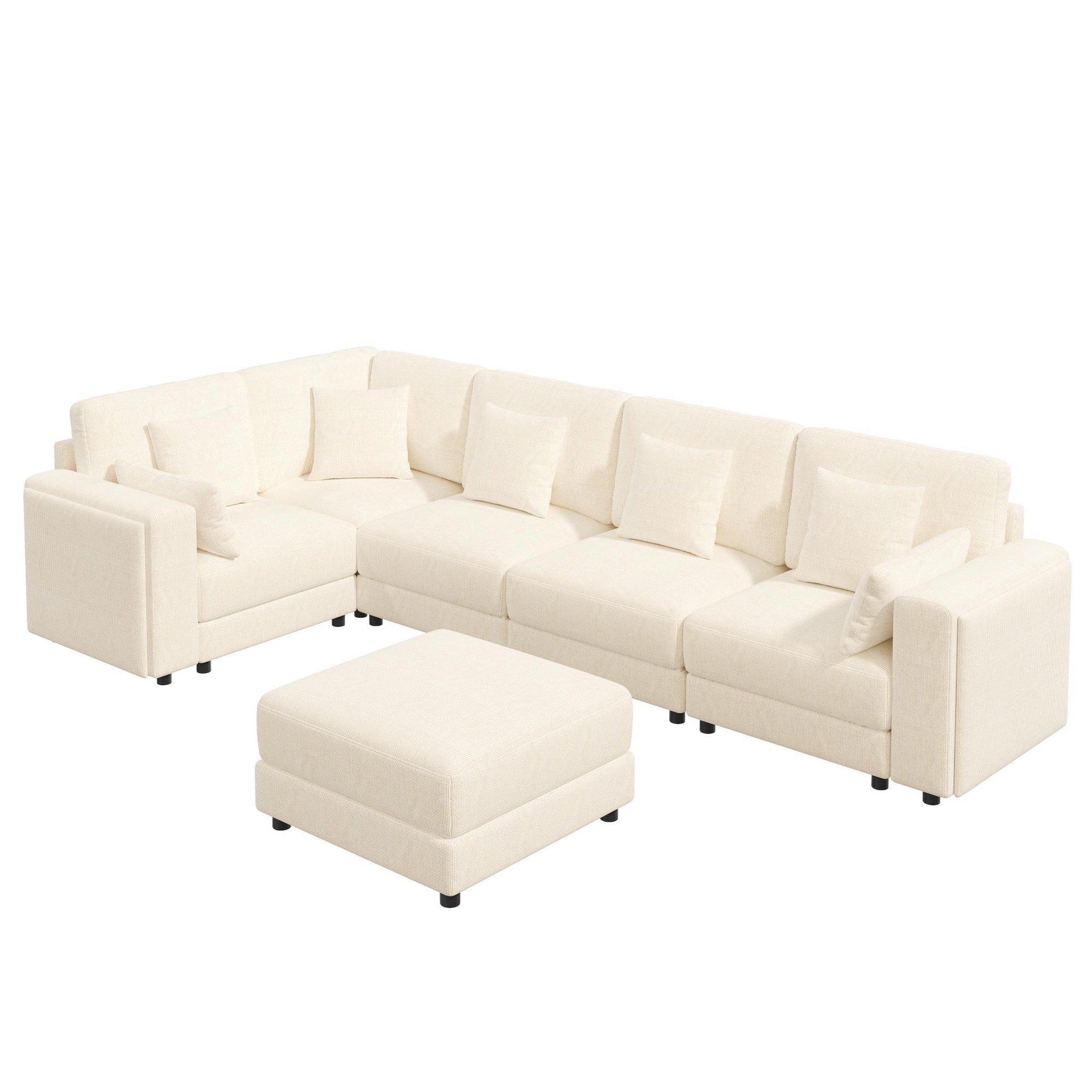Voir la diapositive 5 : MERAX Canapé d'angle modulable 6 places l/u chenille avec usb rangement porte-gobelet