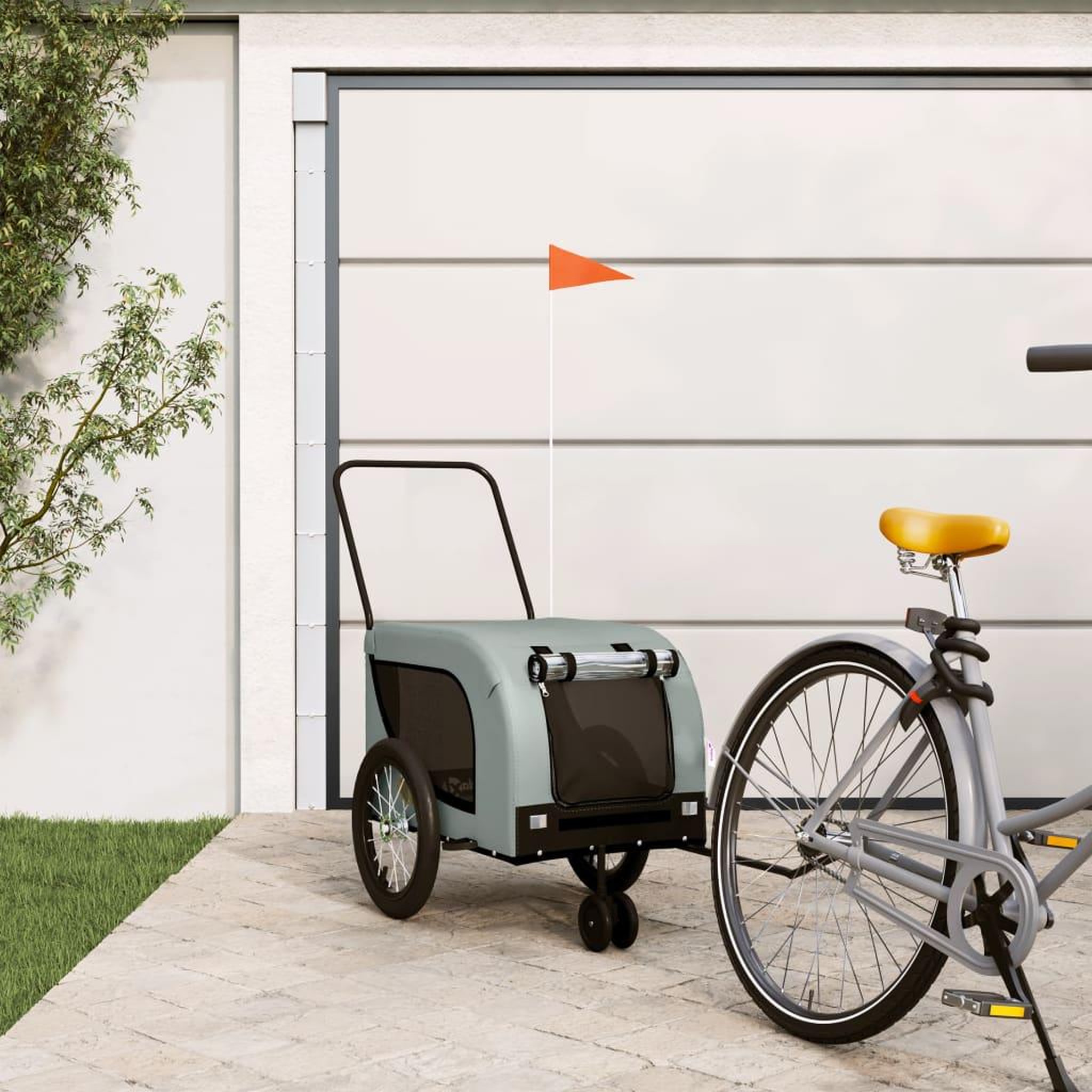 VIDAXL Remorque de velo pour animaux de compagnie gris et noir