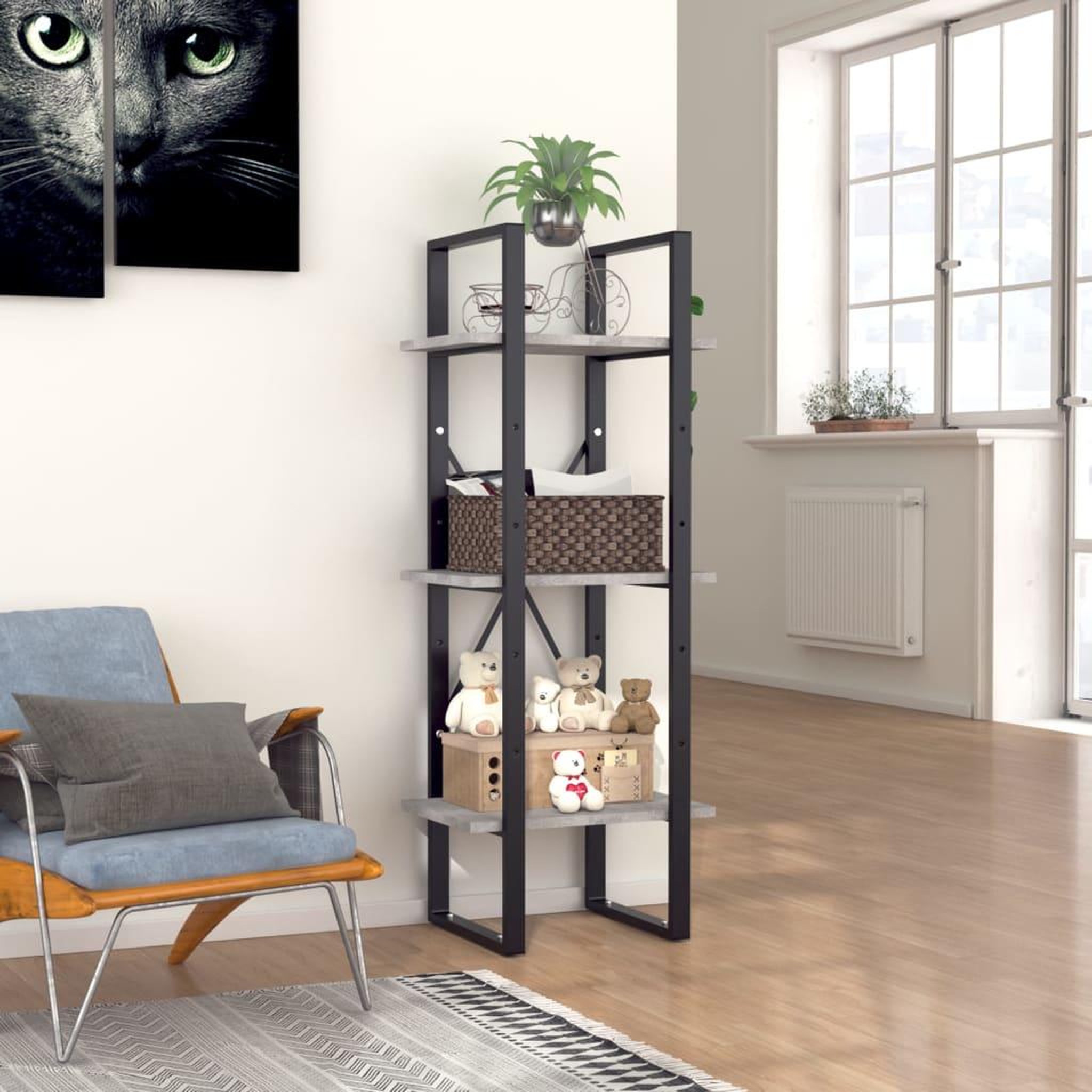 Voir la diapositive 3 : VIDAXL Bibliotheque a 3 niveaux gris beton 40x30x105cm bois ingenierie