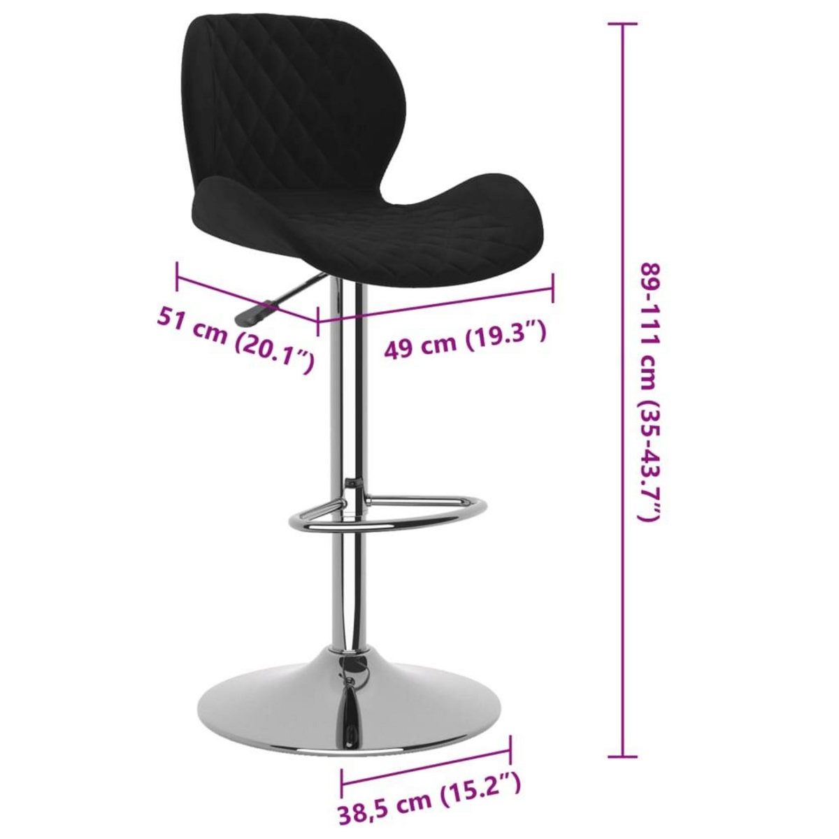 VIDAXL Tabourets de bar lot de 2 noir velours