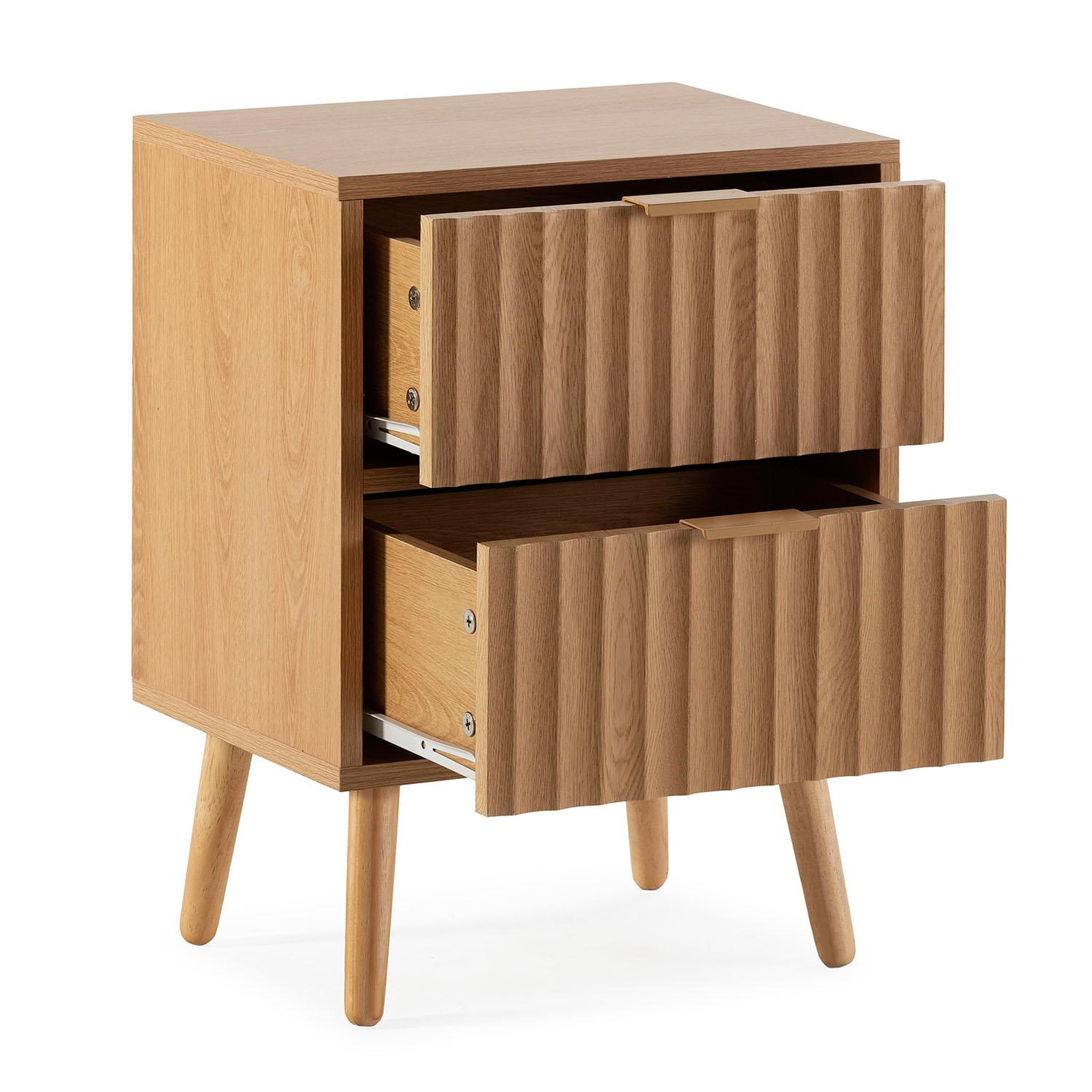 Voir la diapositive 3 : VS VENTA-STOCK Table de chevet Lluvia 2 tiroirs couleur chêne