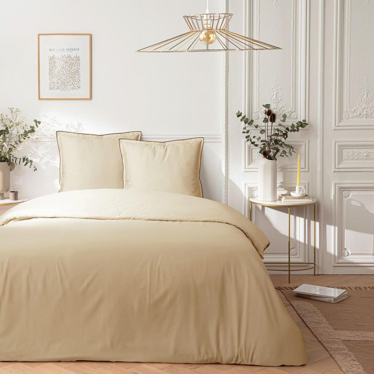 FUTURE HOME Parure de lit 2 personnes en satin de coton unie