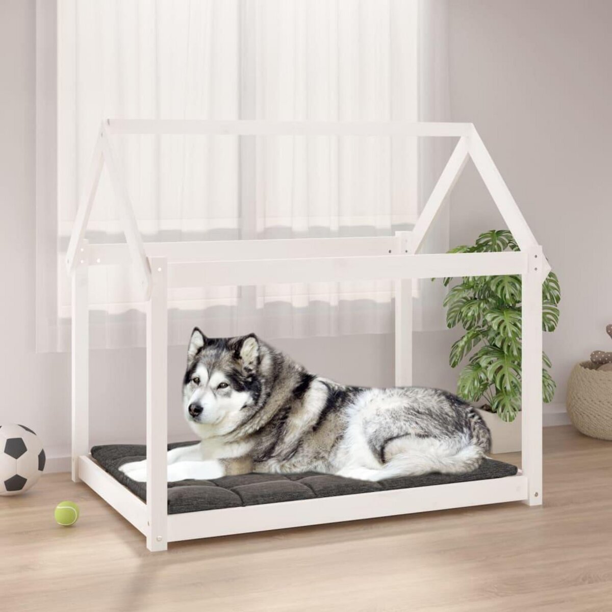 VIDAXL Lit pour chien Blanc 111x80x100 cm Bois de pin solide