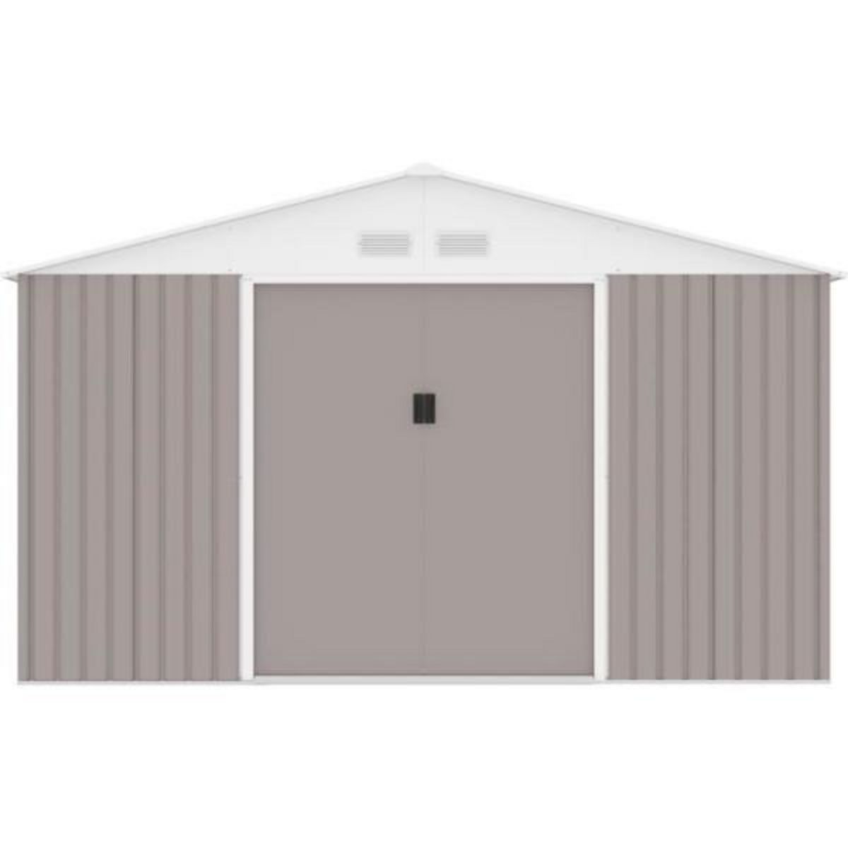 MARKET24 NEPTUNE Abri de jardin en métal 12,99 m² - 340 x 382 x 210 cm - Kit d'ancrage inclus, 2 portes coulissantes - Taupe