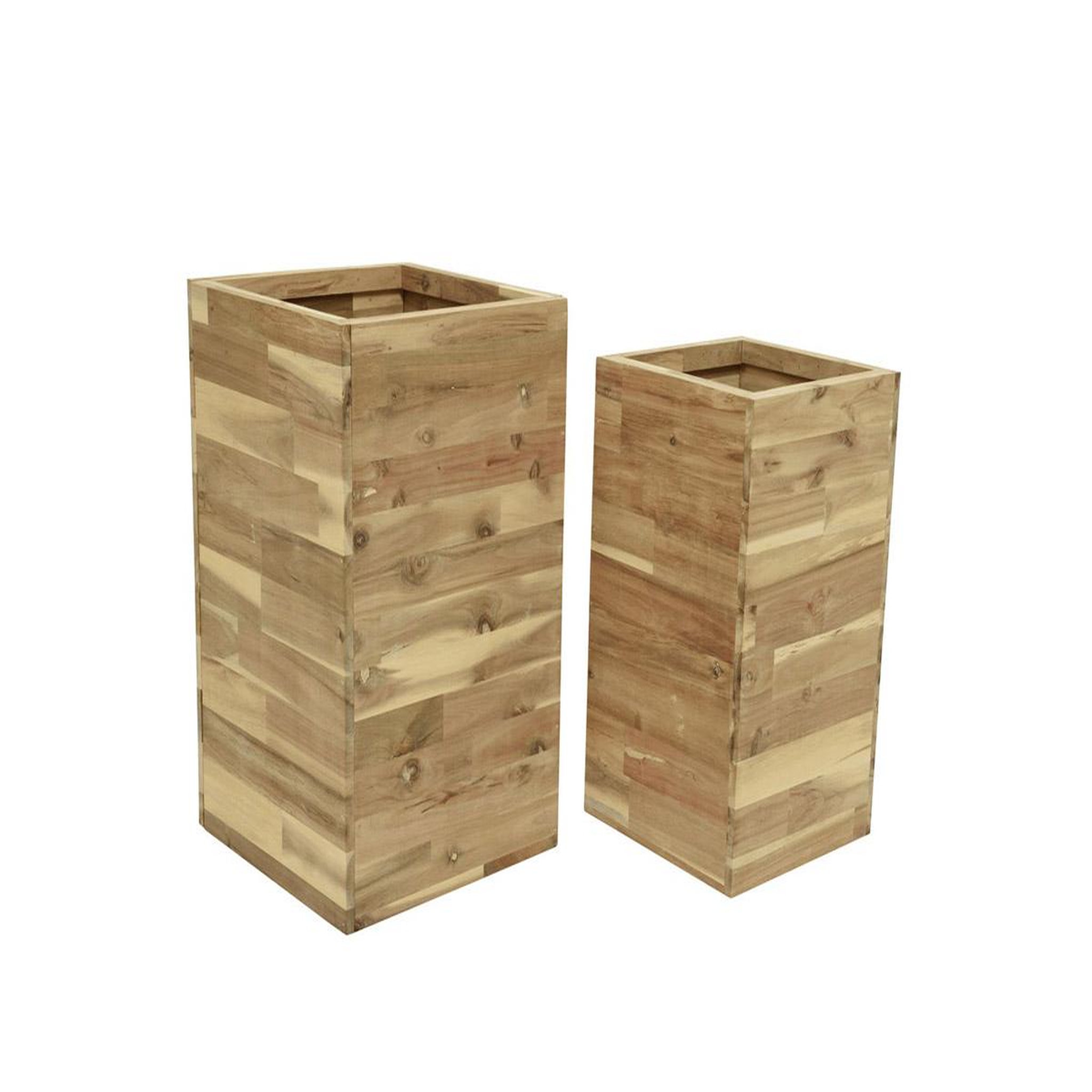 Voir la diapositive 1 : JARDIDECO Lot de deux cache-pots carrés en bois d'acacia - Jardideco
