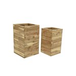 JARDIDECO Lot de deux cache-pots carrés en bois d'acacia - Jardideco