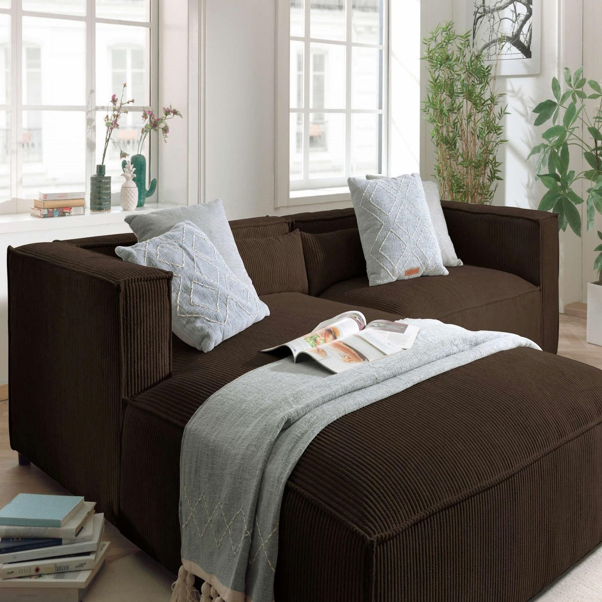 LISA DESIGN Ela - canapé d'angle gauche 4 places - en velours côtelé - style contemporain