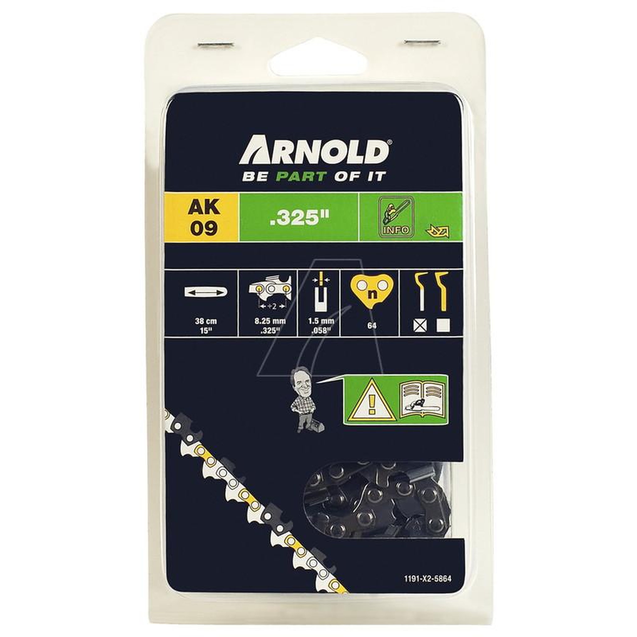 ARNOLD Chaîne de tronçonneuse 325 /1,5 mm - 64 maillons d'entraîneurs - gouges demi-rondes