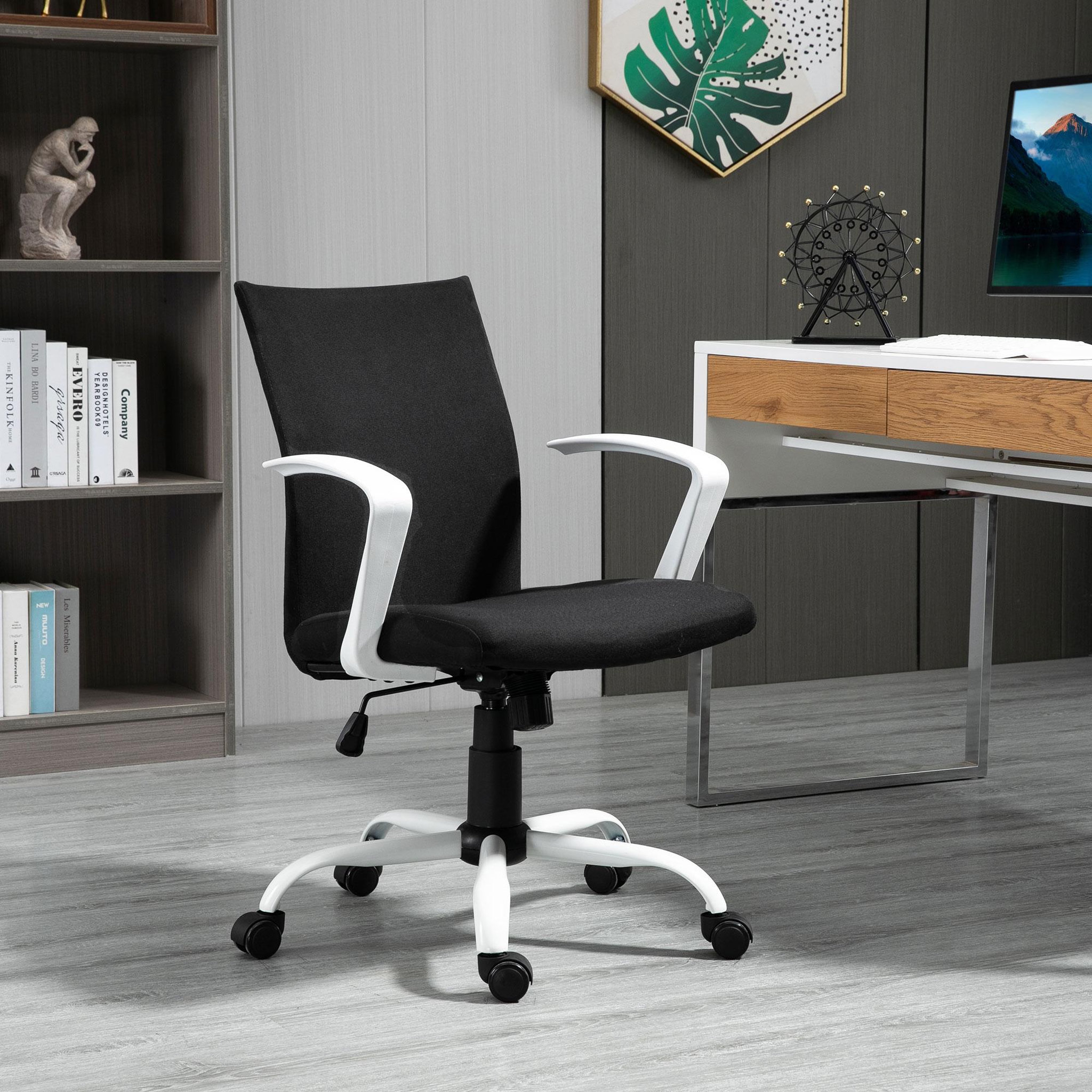 Voir la diapositive 2 : VINSETTO Chaise de bureau ergonomique hauteur réglable pivotante 360° piètement acier blanc lin noir