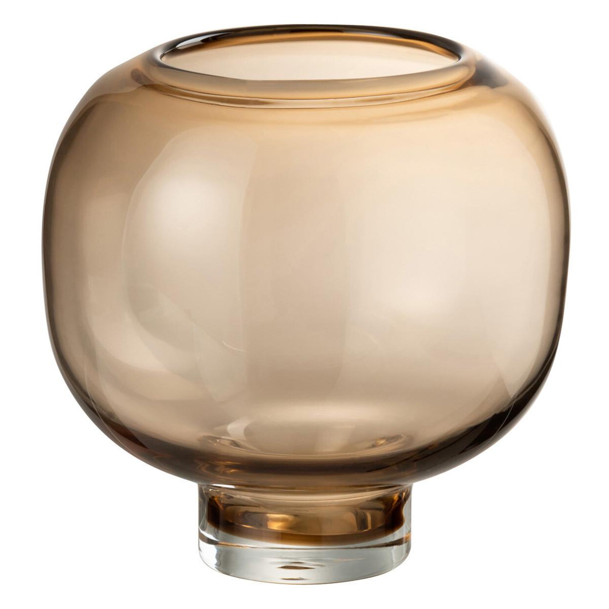 J-LINE Vase rond en verre  pied  20cm marron