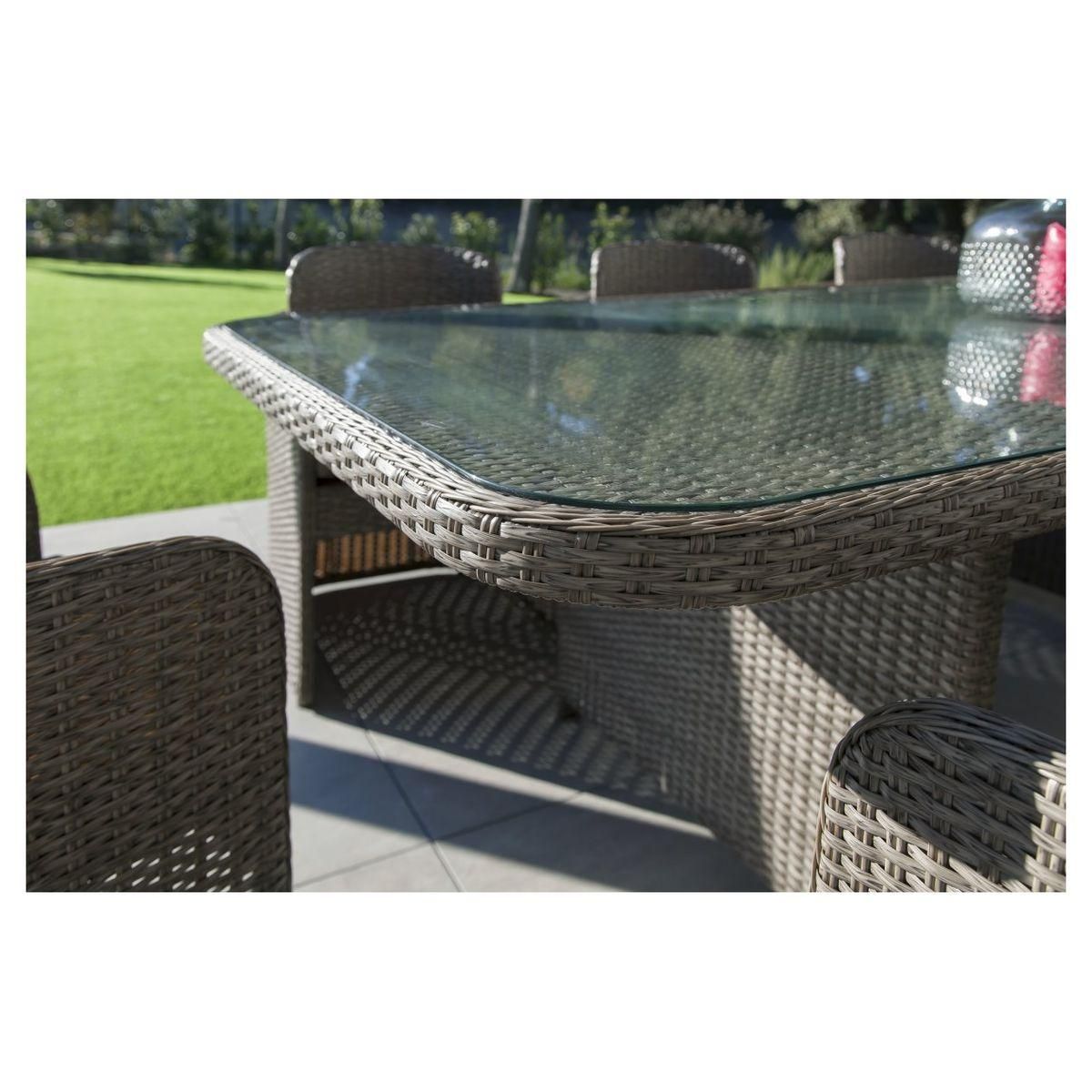 Salon repas de jardin 8 personnes en résine tréssée LAVANDE + housse