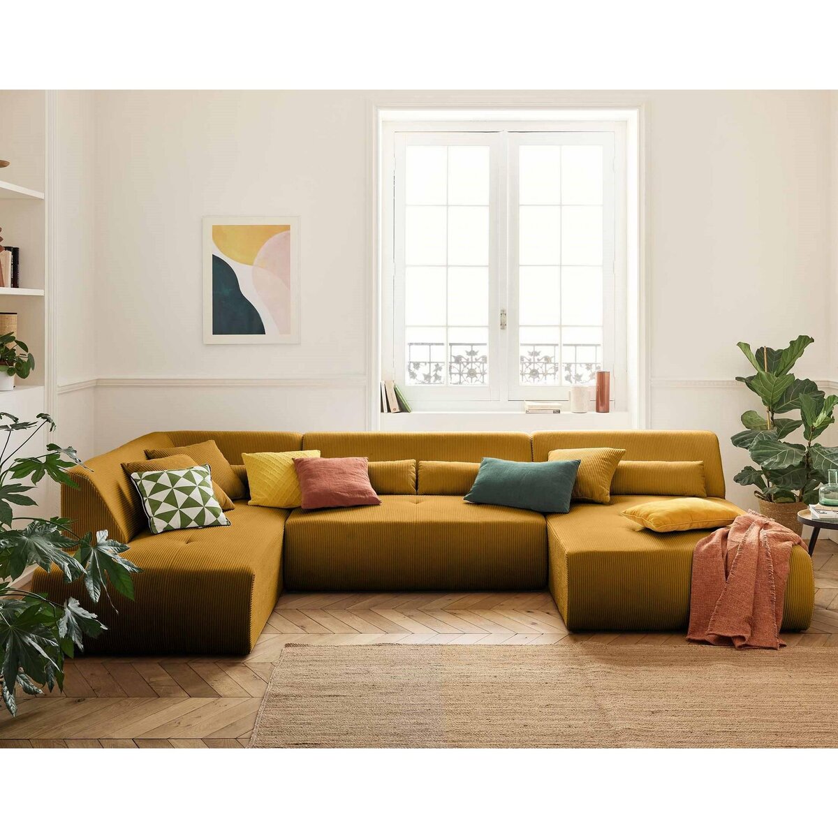 LISA DESIGN Onyx - canapé panoramique modulable d'angle gauche 7 places - en velours côtelé