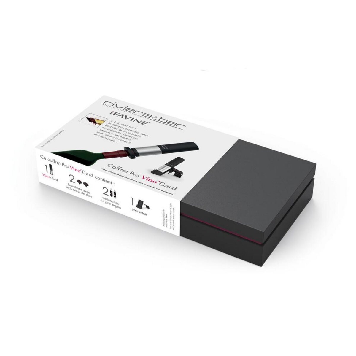 Riviera & Bar Coffret 2 bouchons pour vin + 2 cartouches d'argon - bvg350