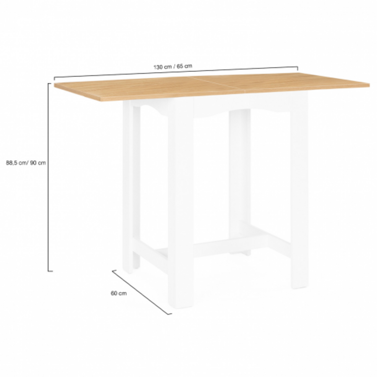 ID MARKET Table haute de bar extensible DONA 2 à 4 personnes blanche plateau façon hêtre 65-130 cm