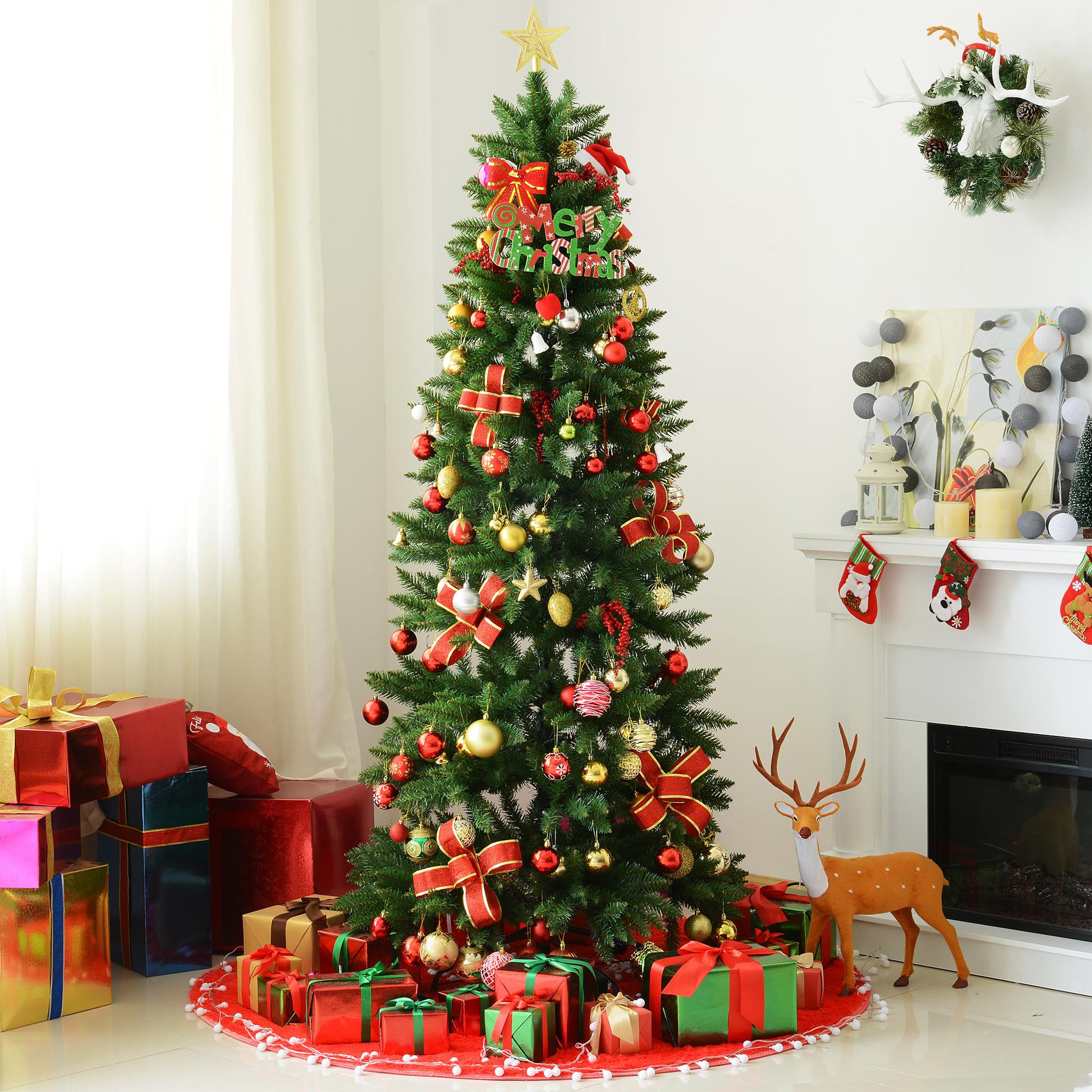 Voir la diapositive 2 : HOMCOM Sapin de noël artificiel ø 91 x 210h cm 865 branches épines imitation nordmann grand réalisme vert