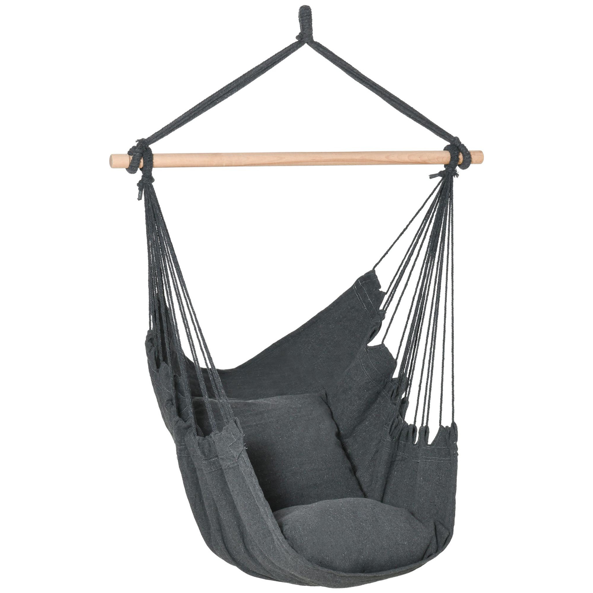 Voir la diapositive 1 : OUTSUNNY Chaise suspendue fauteuil suspendu chaise de détente coussins assise dossier coton polyester anthracite