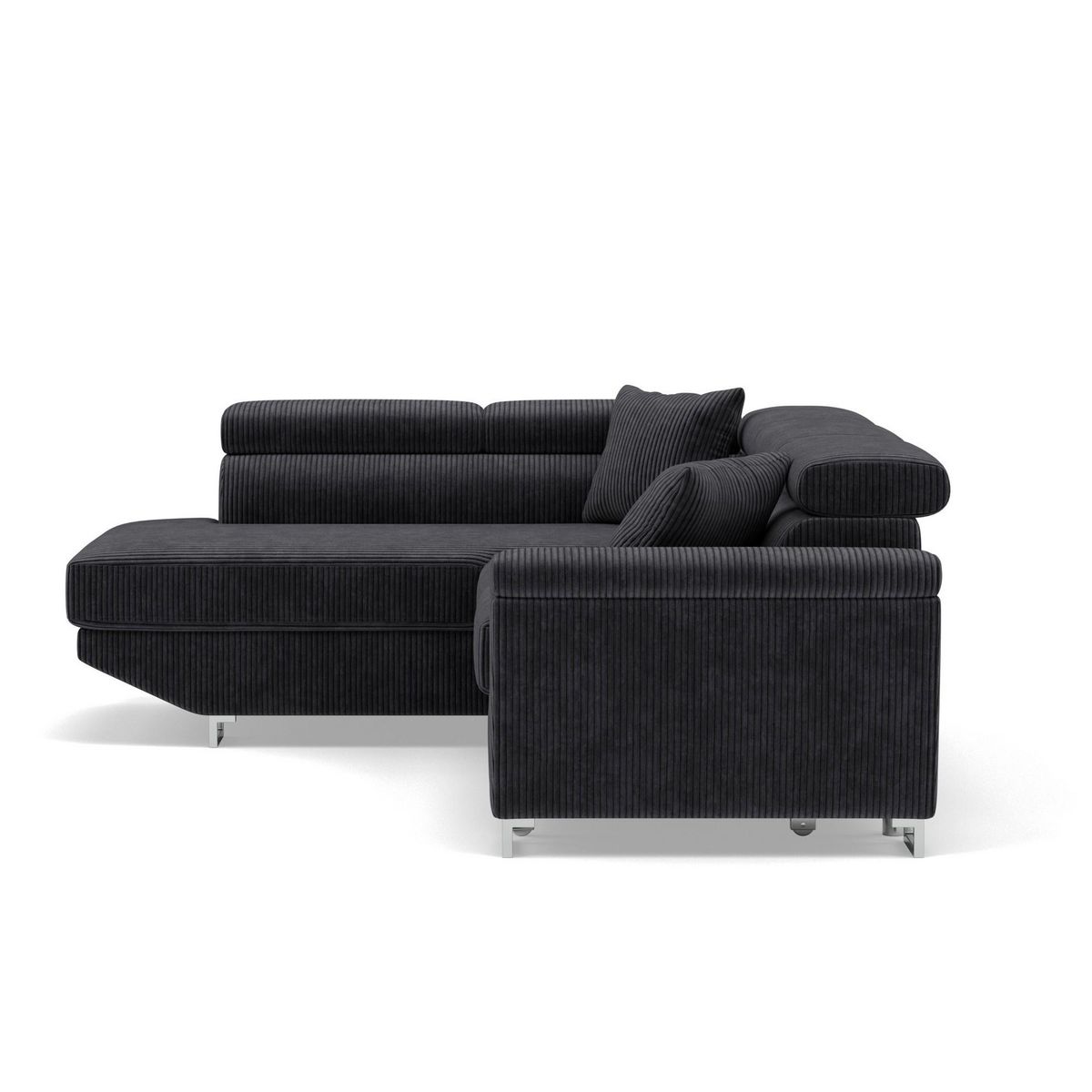 BEST MOBILIER Baoji - canapé d'angle gauche 5 places convertible avec têtières et coffre en velours côtelé