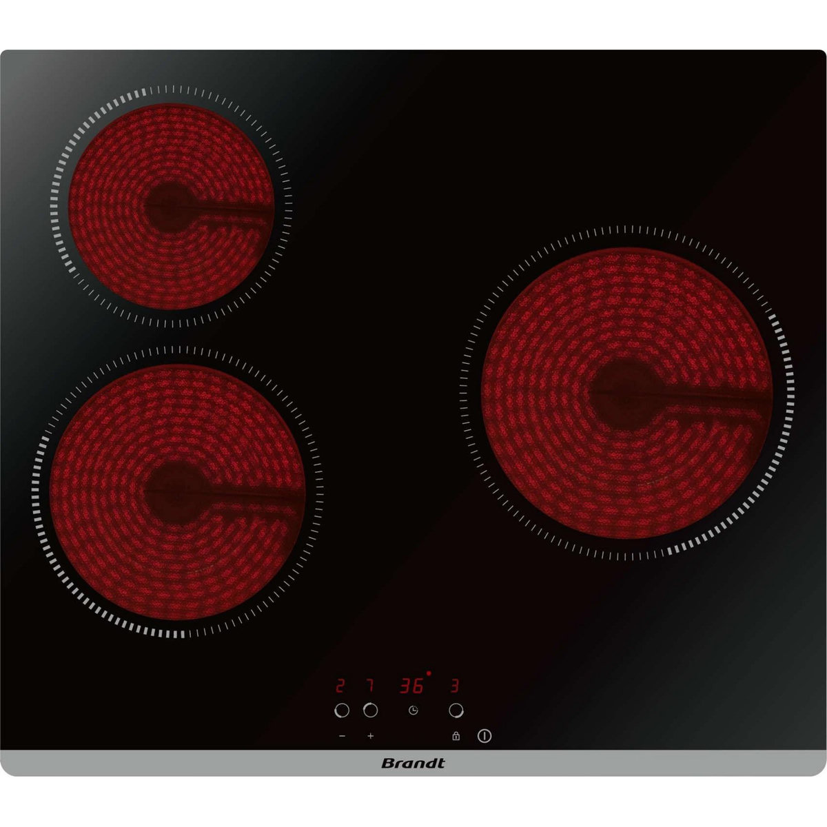 BRANDT Table de cuisson vitrocéramique 60cm 3 feux 5300w noir - bpv6320b