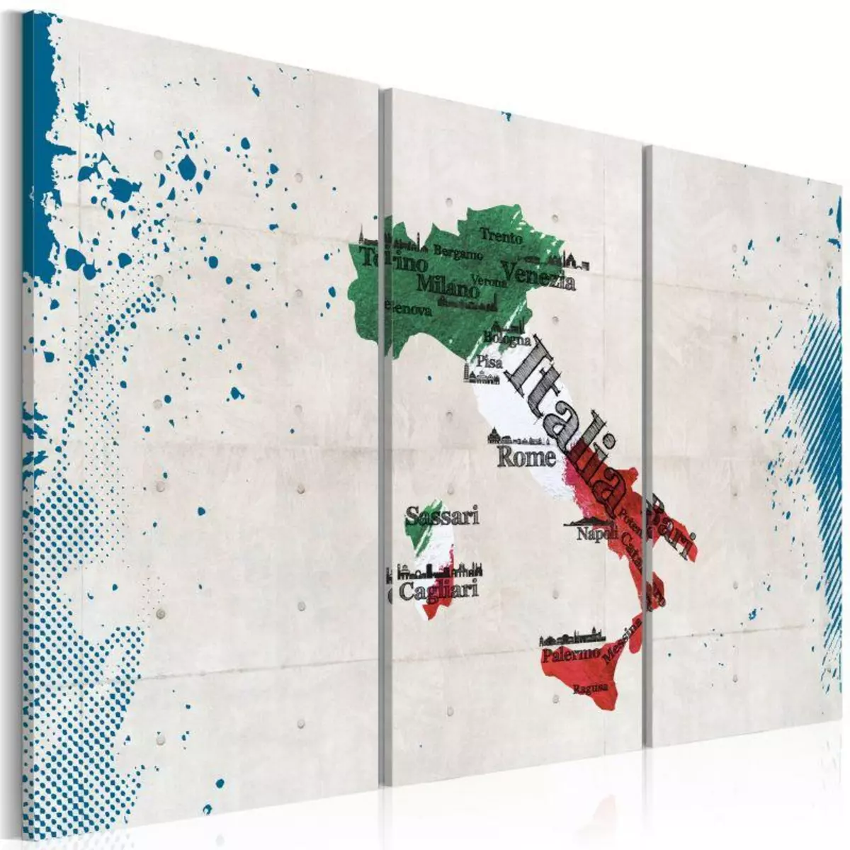 Paris Prix Tableau Imprimé 3 Panneaux  Carte de l'Italie 