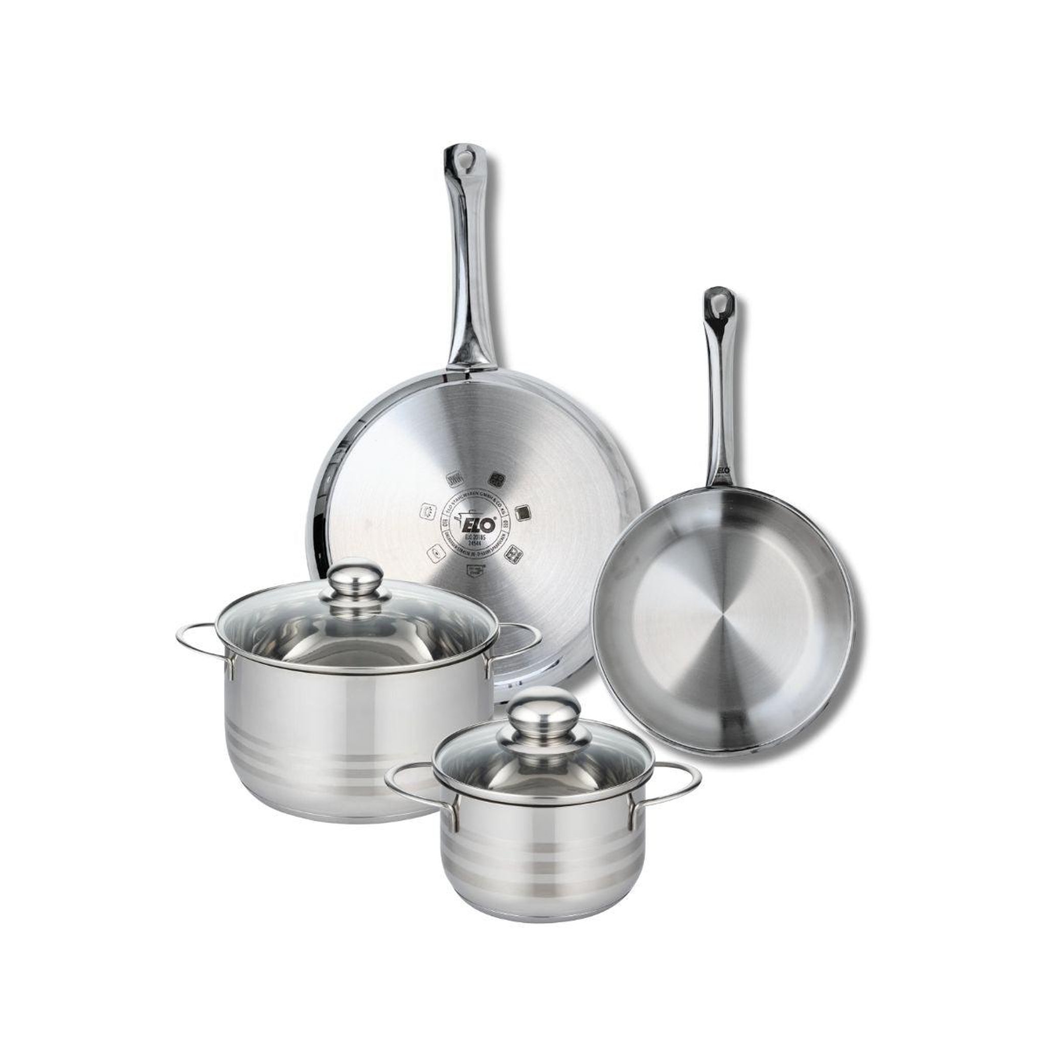 ELO Ensemble de 2 poêles de cuisson 24 et 28 cm et 2 faitouts 16 et 20 cm elo profi brillant