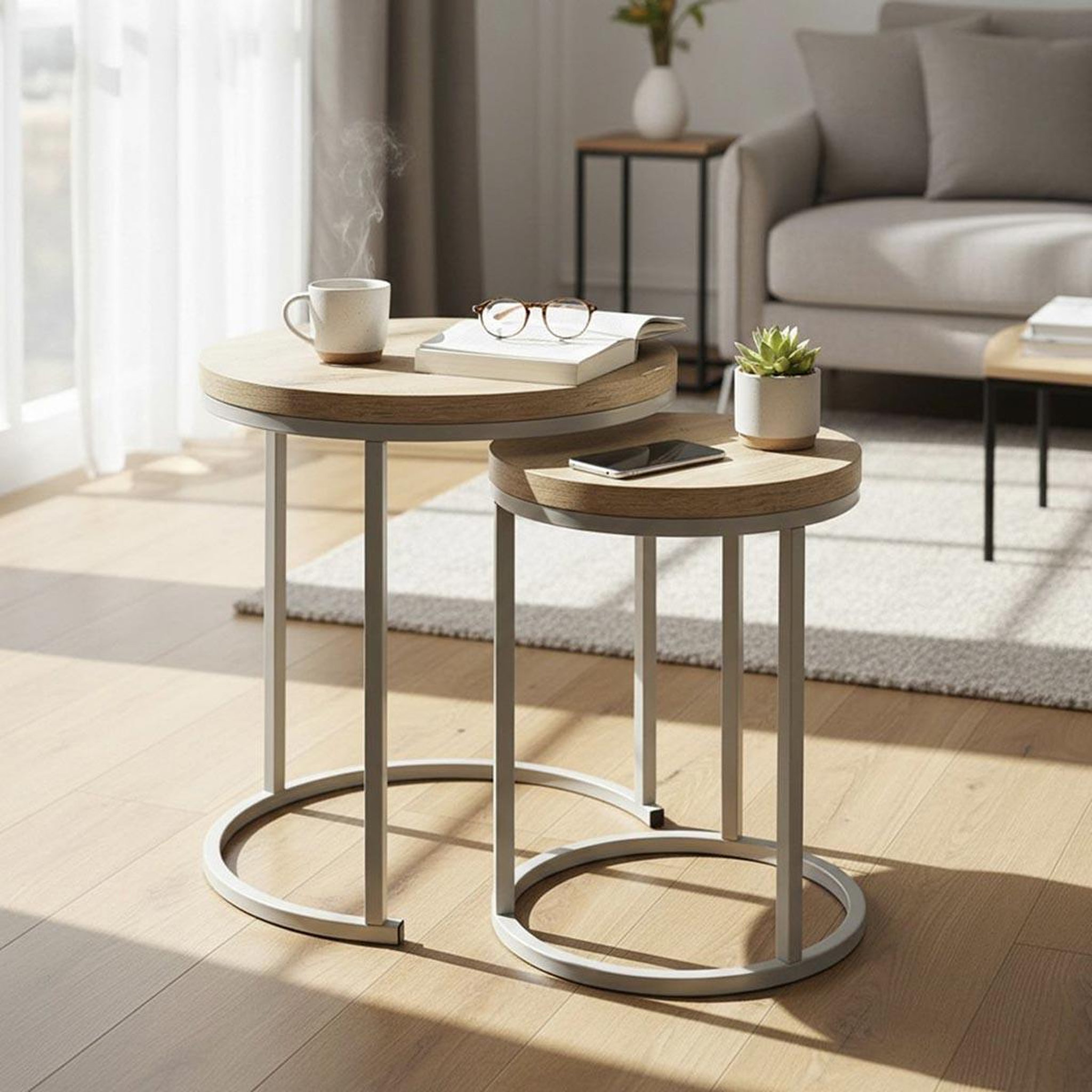 Voir la diapositive 4 : Paris Prix Lot de 2 tables d'appoint gigognes  lova  49cm naturel & gris