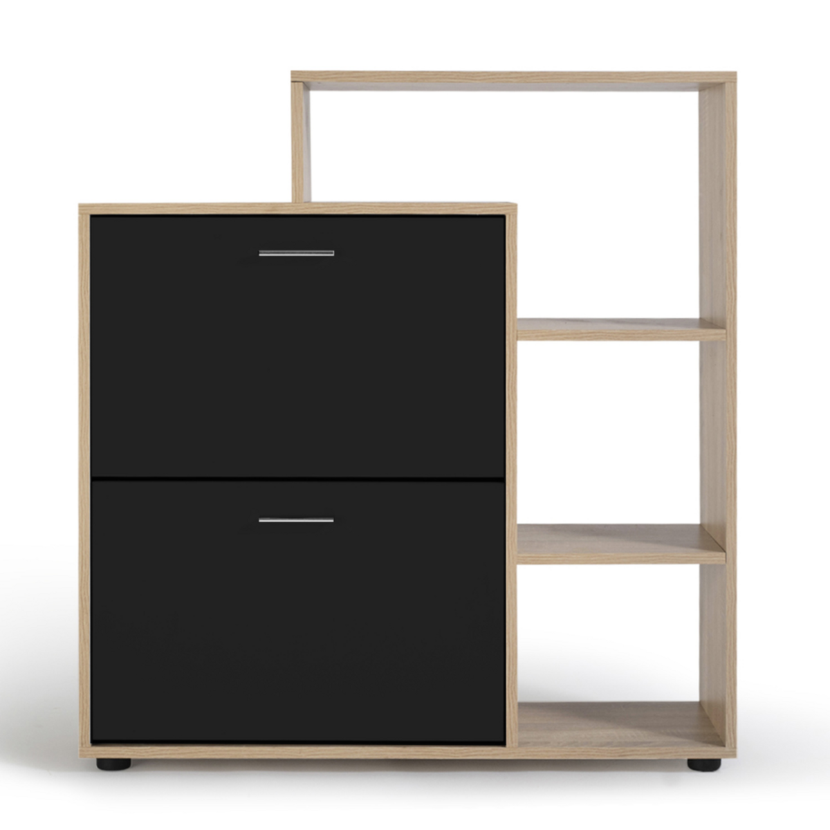 ID MARKET Meuble à chaussures 12 paires KLARK imitation hêtre 2 portes noires avec étagères