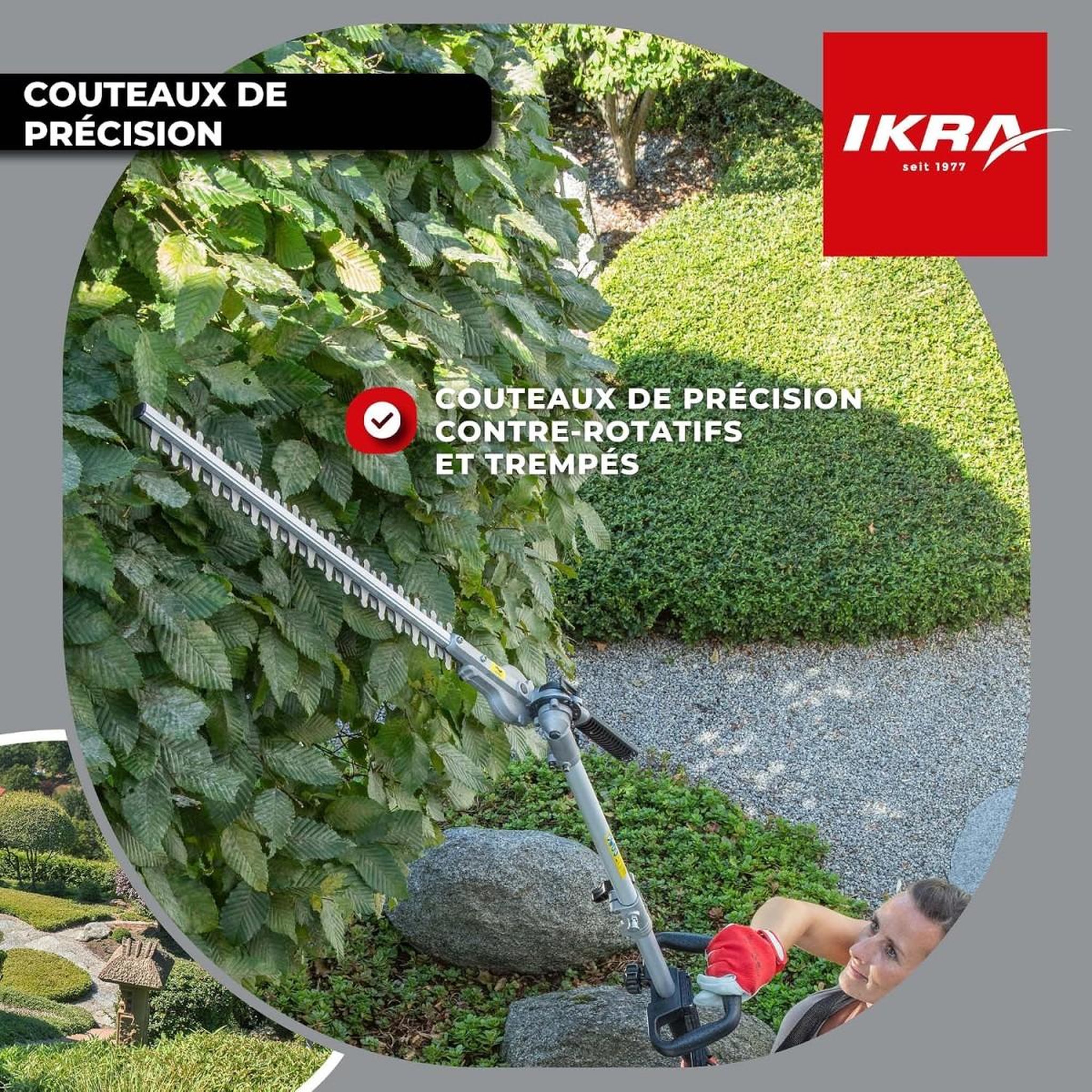Voir la diapositive 3 : Ikra Débroussailleuse thermique multifonction 4en1 32,6 cm³ 1kW Élagueuse Taille-haie Fil + Lame 3 dents Rallonge IKRA