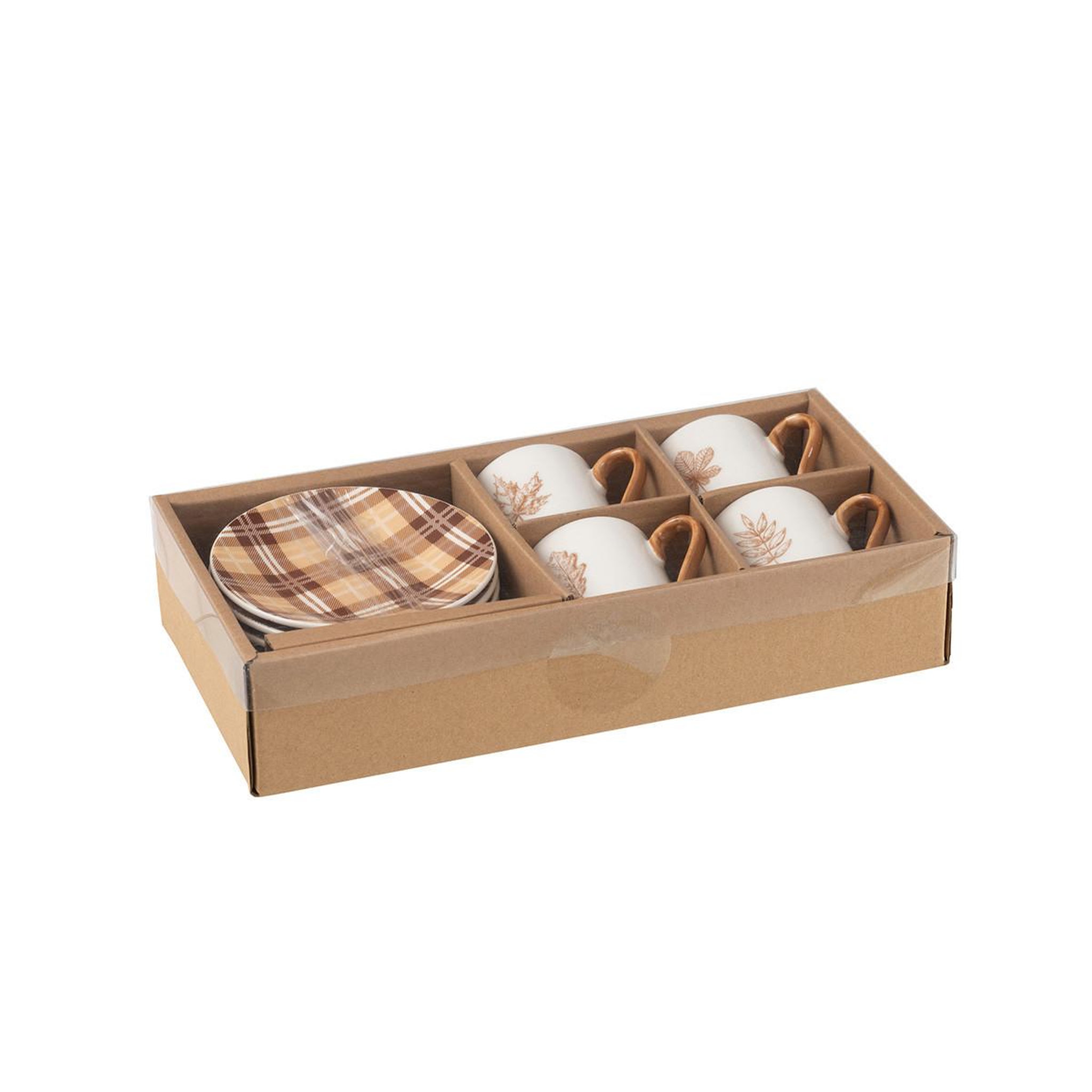 Voir la diapositive 3 : J-LINE Lot de 4 tasses à café & sous-tasses  quercus  8cl marron
