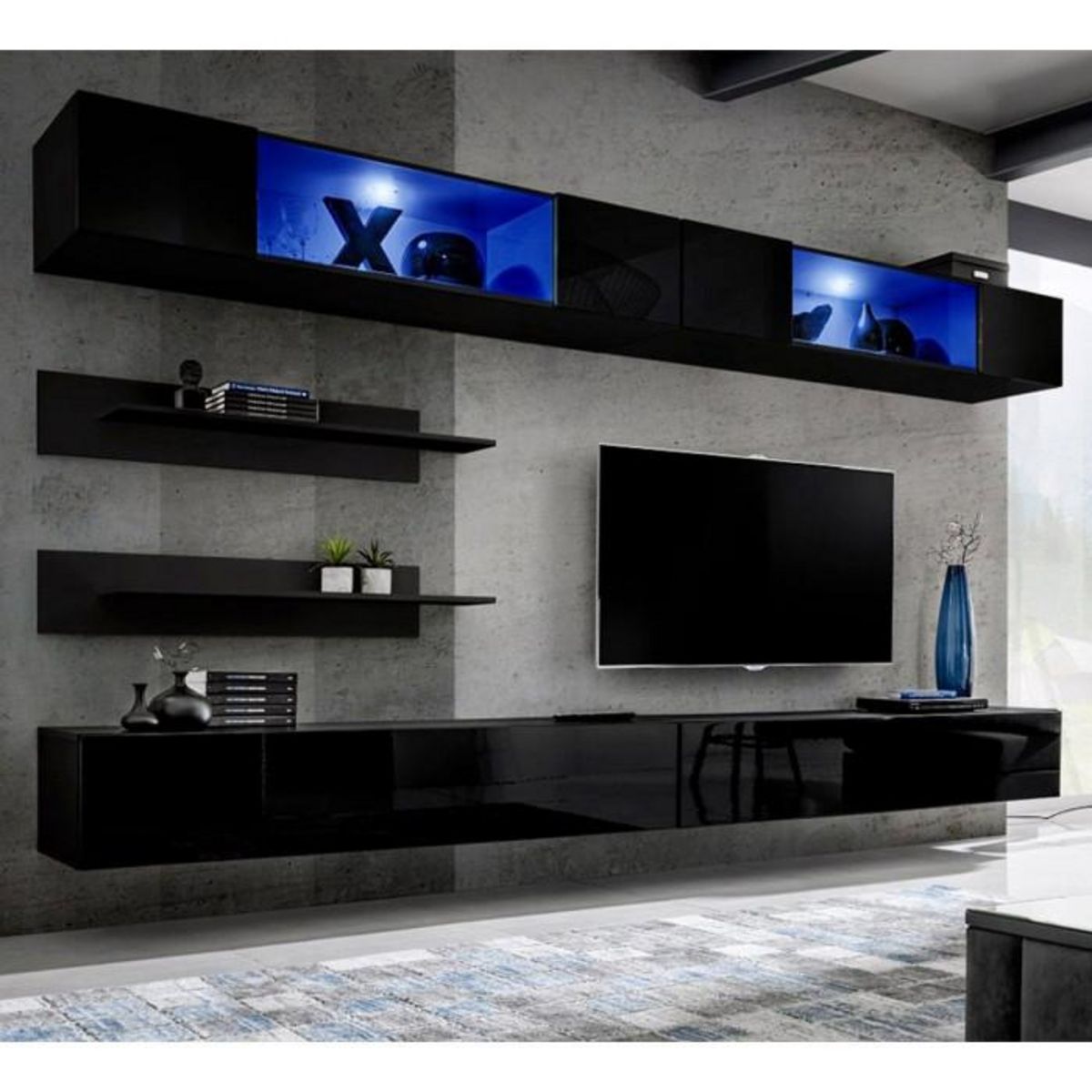 Paris Prix Meuble TV Mural Design  Fly VIII  320cm Noir