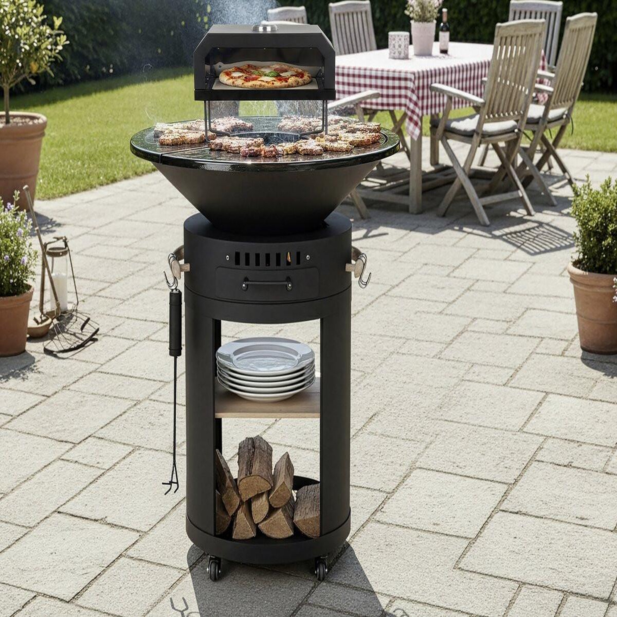 Voir la diapositive 2 : Habitat et Jardin Barbecue plancha brasero avec four à pizza  césar premium - ø 81 cm - noir