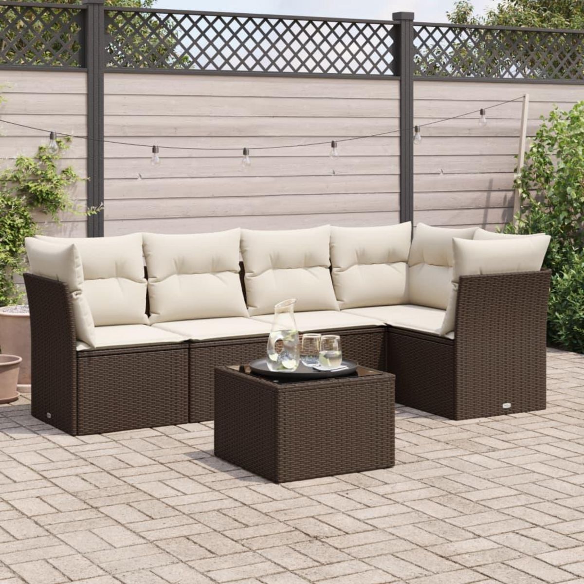 VIDAXL Salon de jardin avec coussins 6 pcs marron resine tressee