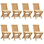 VIDAXL Chaises de jardin et coussins blanc creme lot de 8 Teck massif