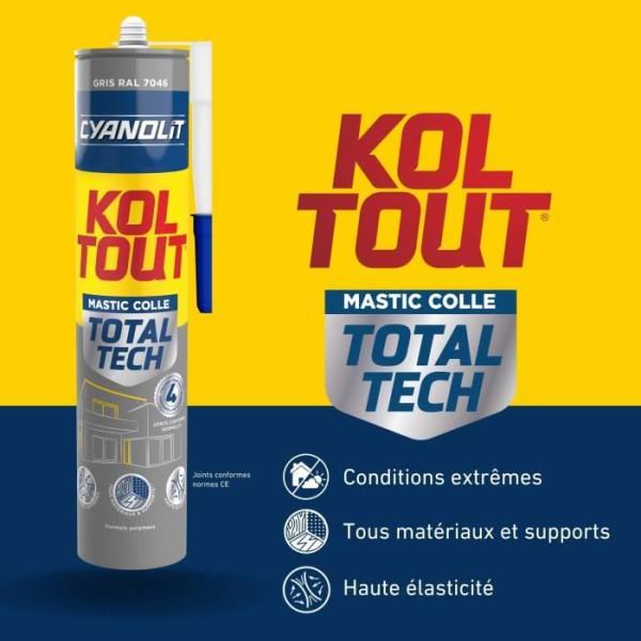 Voir la diapositive 4 : CYANOLIT Colle de fixation et d'étanchéité - CYANOLIT - Total tech - Gris - Cartouche 290 ml - Multi-matériaux - Résistant et flexib