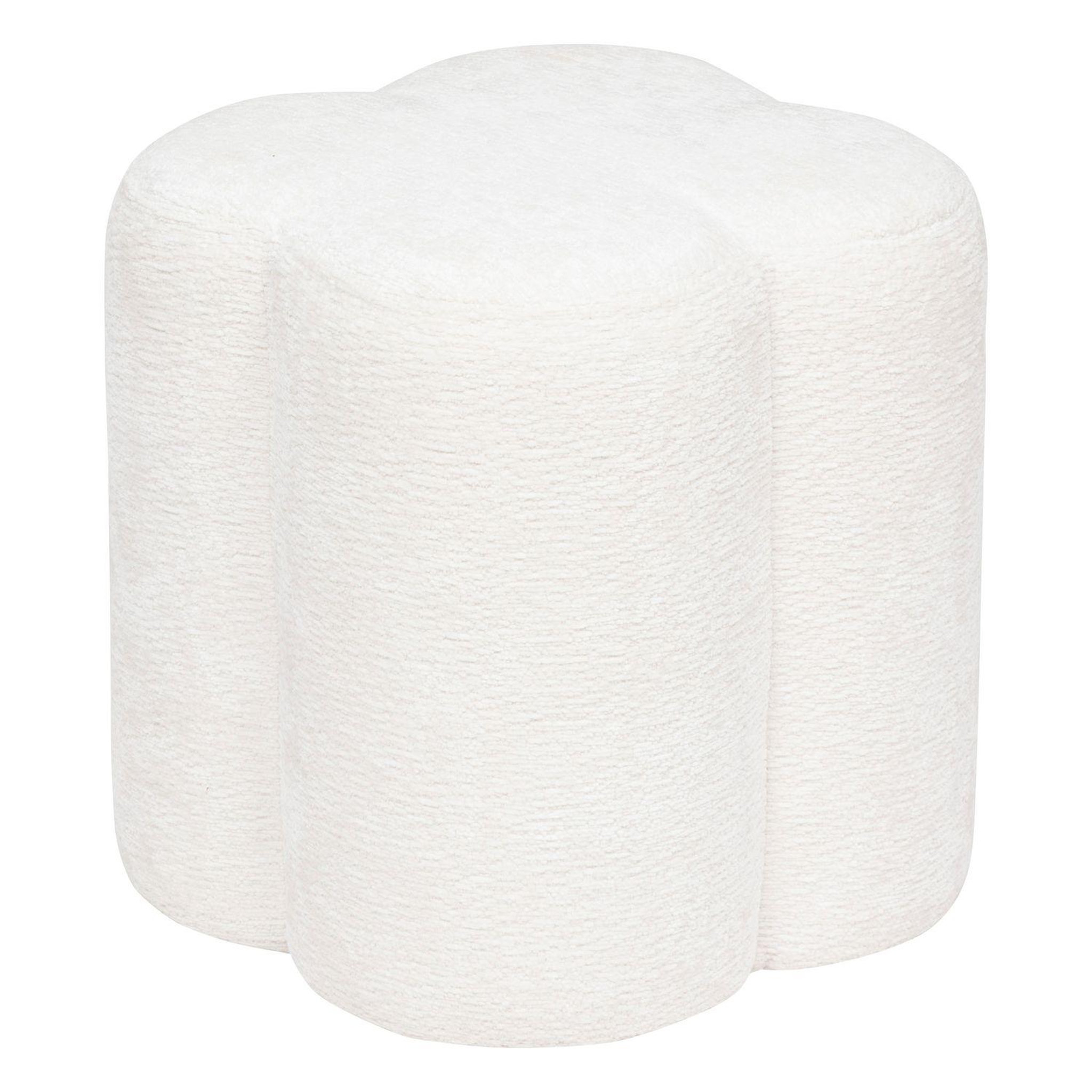 ATMOSPHERA Pouf fleur en tissu chenille lavon - blanc