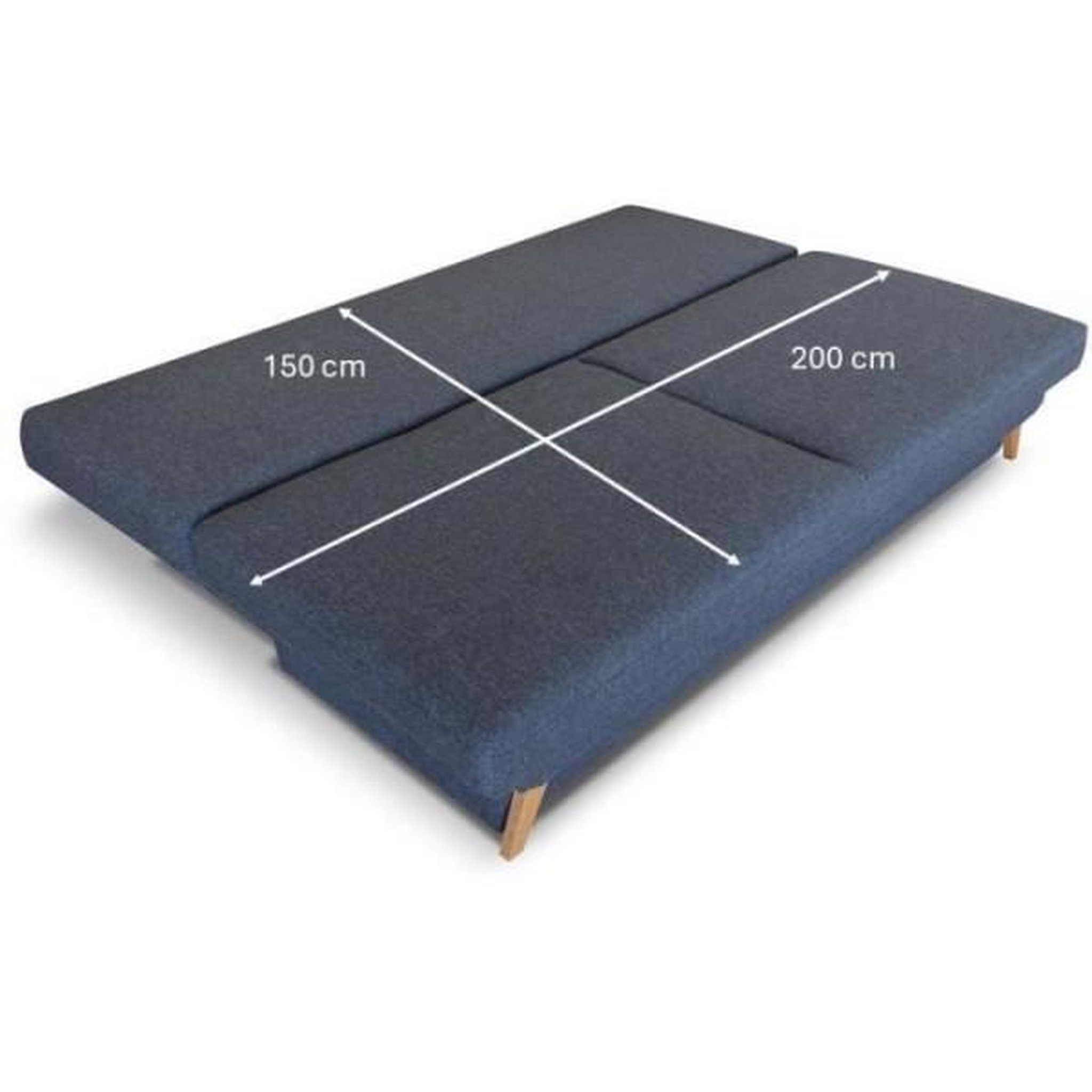 Voir la diapositive 5 : Banquette convertible - 3 places - NAOTO - Tissu bleu foncé - Coffre de rangement - 202 x 98 x 98 cm