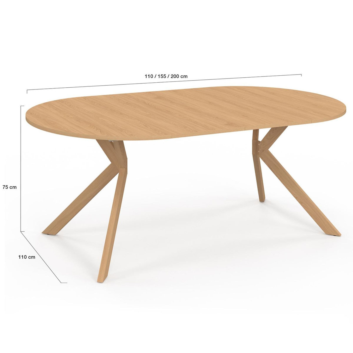 ID MARKET Table à manger extensible ronde ALIX 4-10 personnes pied araignée bois effet hêtre 110-200 cm