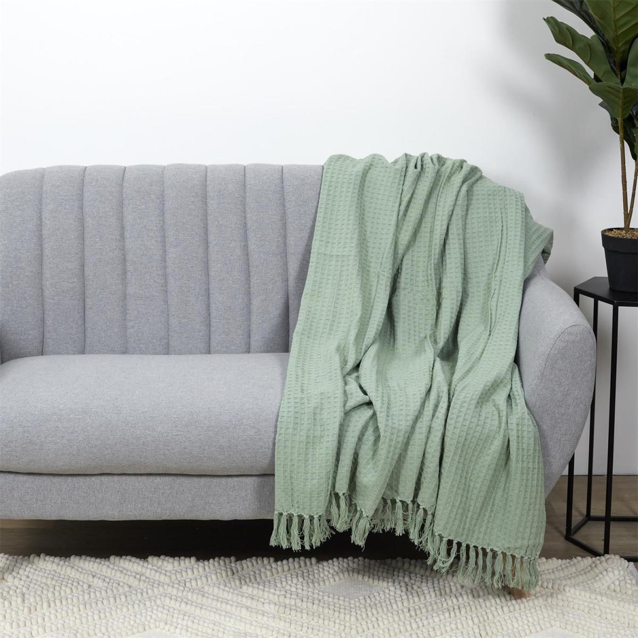 Voir la diapositive 5 : The Home Deco Factory Jeté de canapé  gaufré  130x160cm vert d'eau